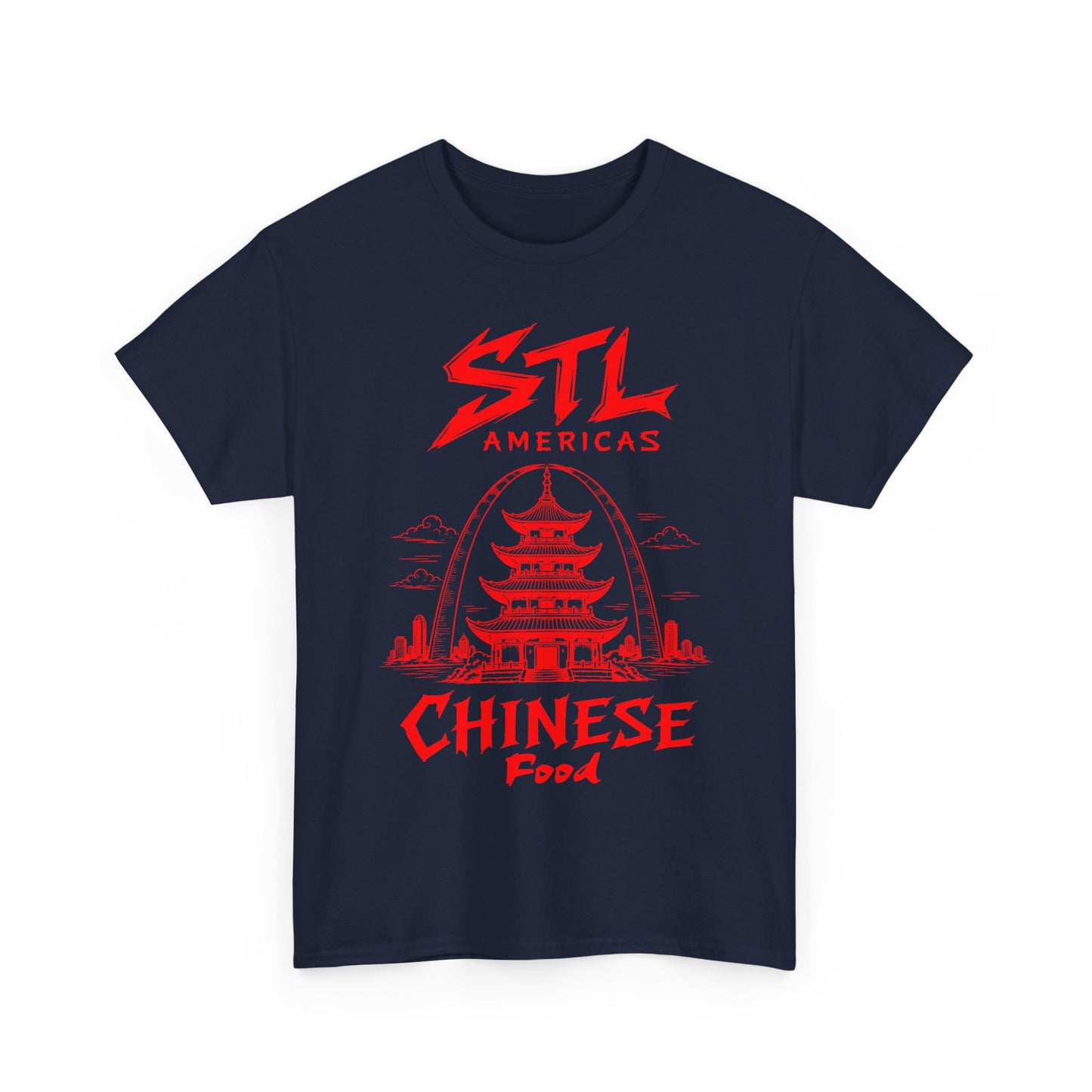 STL Americas Chinese Food T-Shirt — Retro Pagoda Graphic Tee