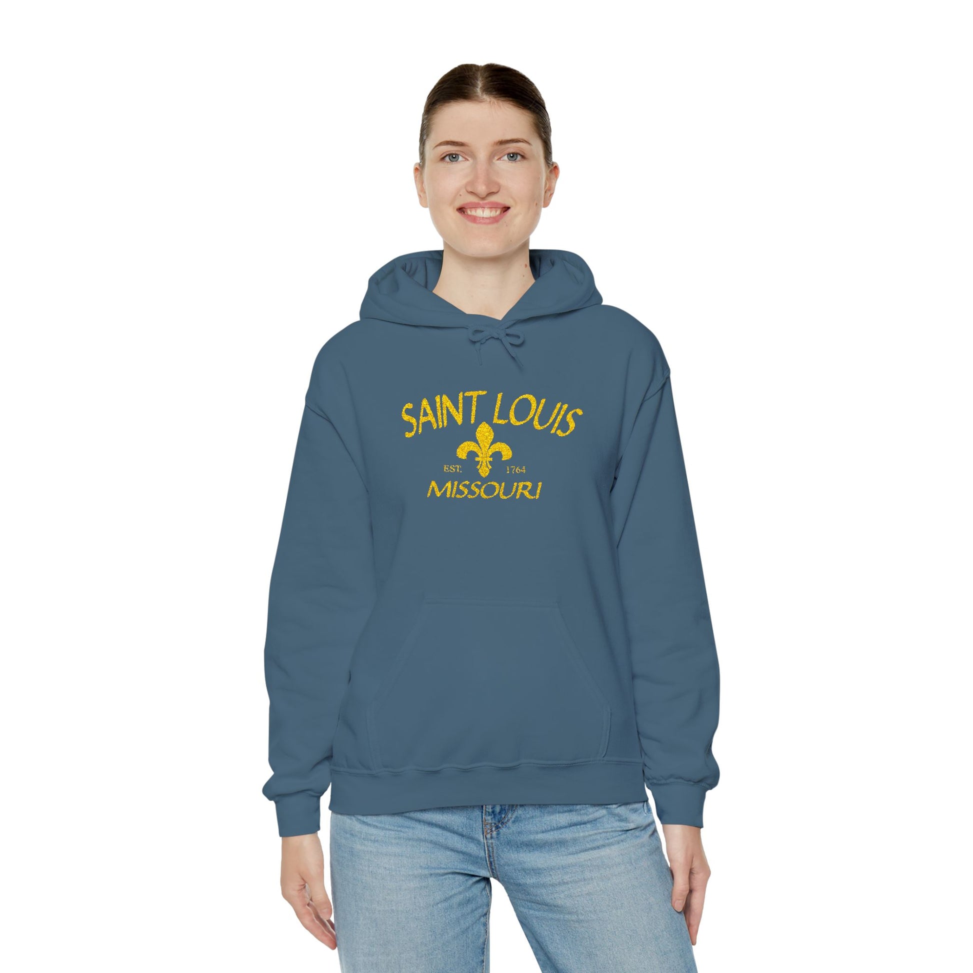 Embroidered Hoodie-Saint Louis Missouri (Yellow Lettering) Printify