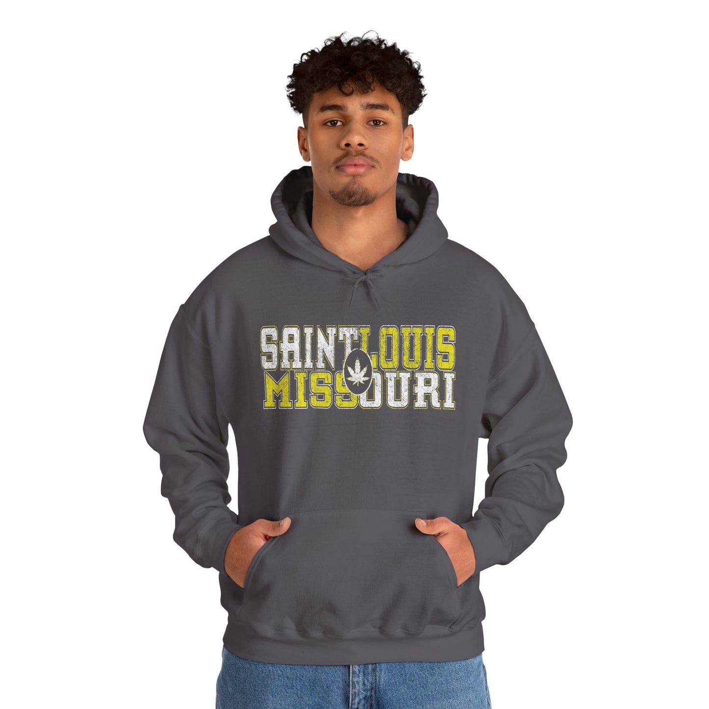 Saint Louis Missouri Hoodie – Retro Collegiate Design with Leaf Emblem