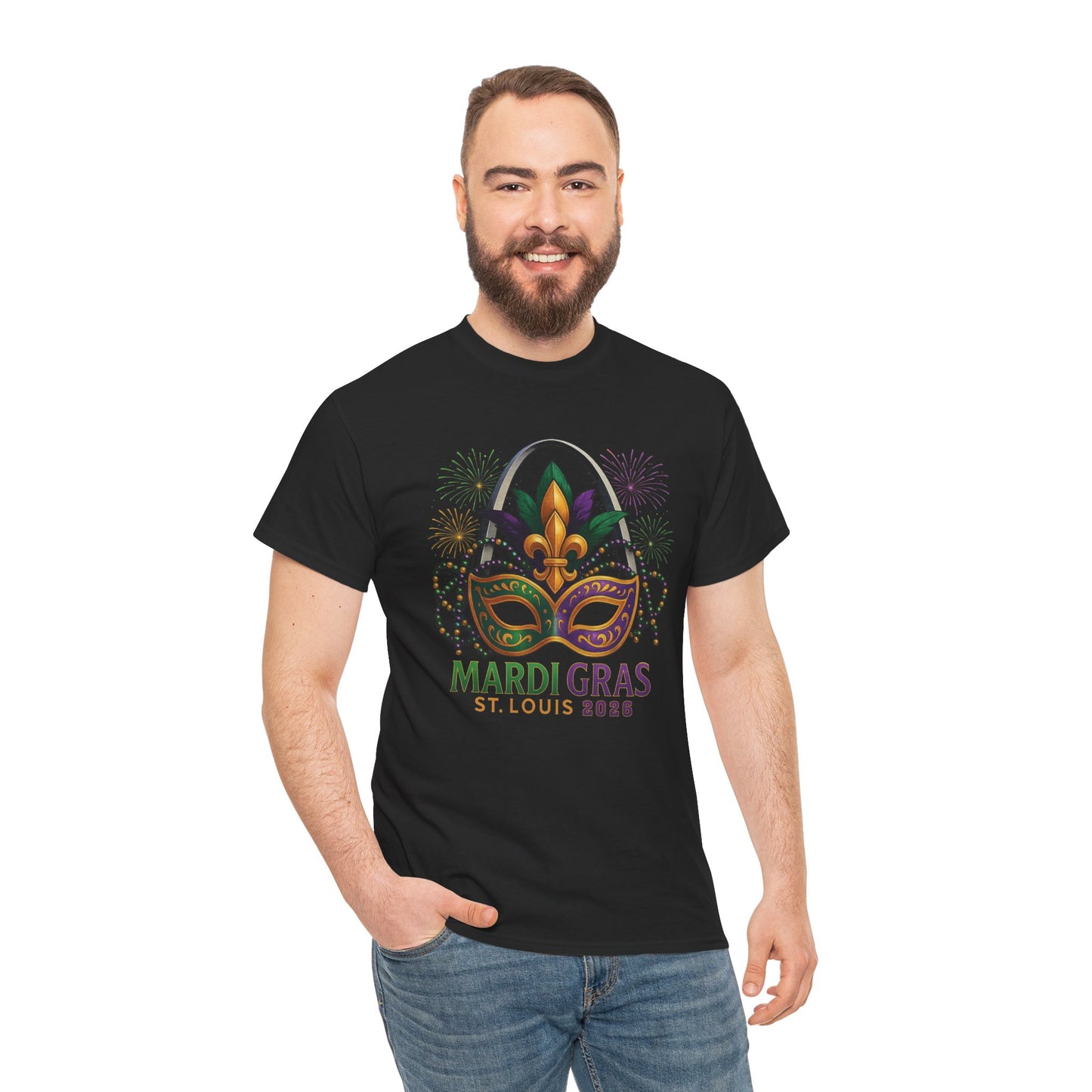 Mardi Gras Graphic T-Shirt — Festive Mask & Beads Tee