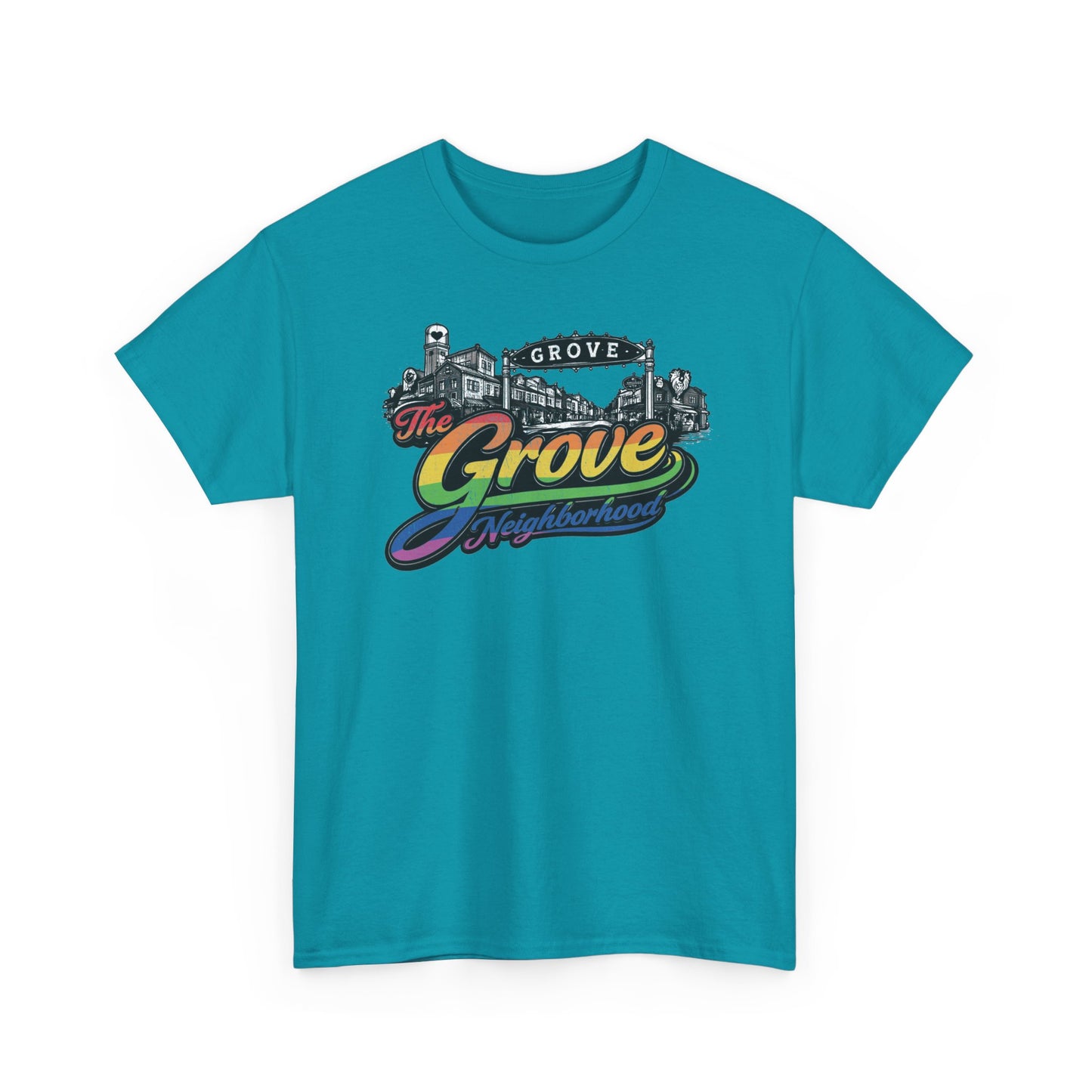 The Grove Neighborhood Tee — Retro Rainbow Logo T-Shirt