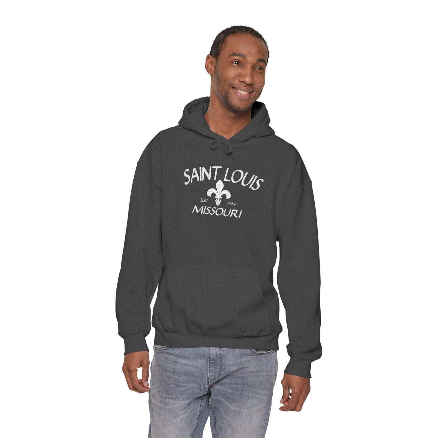 Saint Louis Missouri Embroidered Hoodie — White Lettering Printify