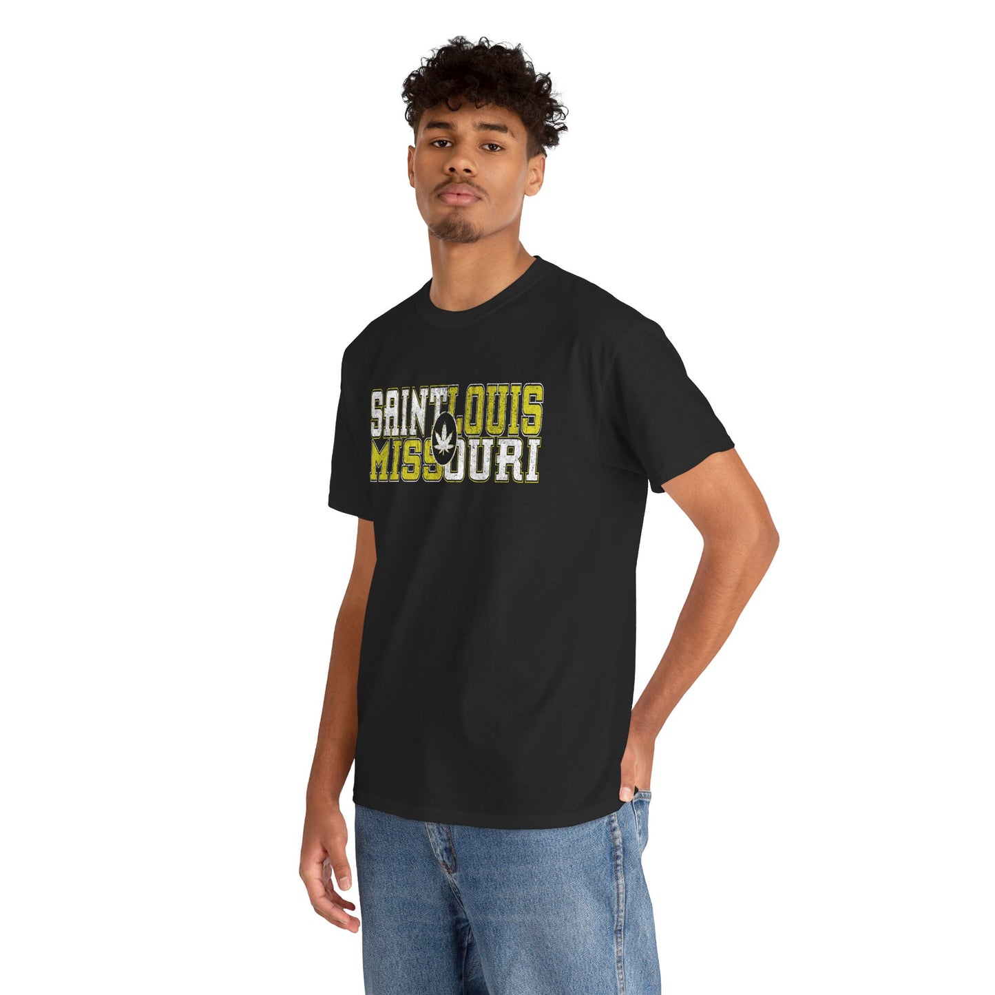 Saint Louis Missouri Tee - Retro Collegiate Cannabis Leaf Design