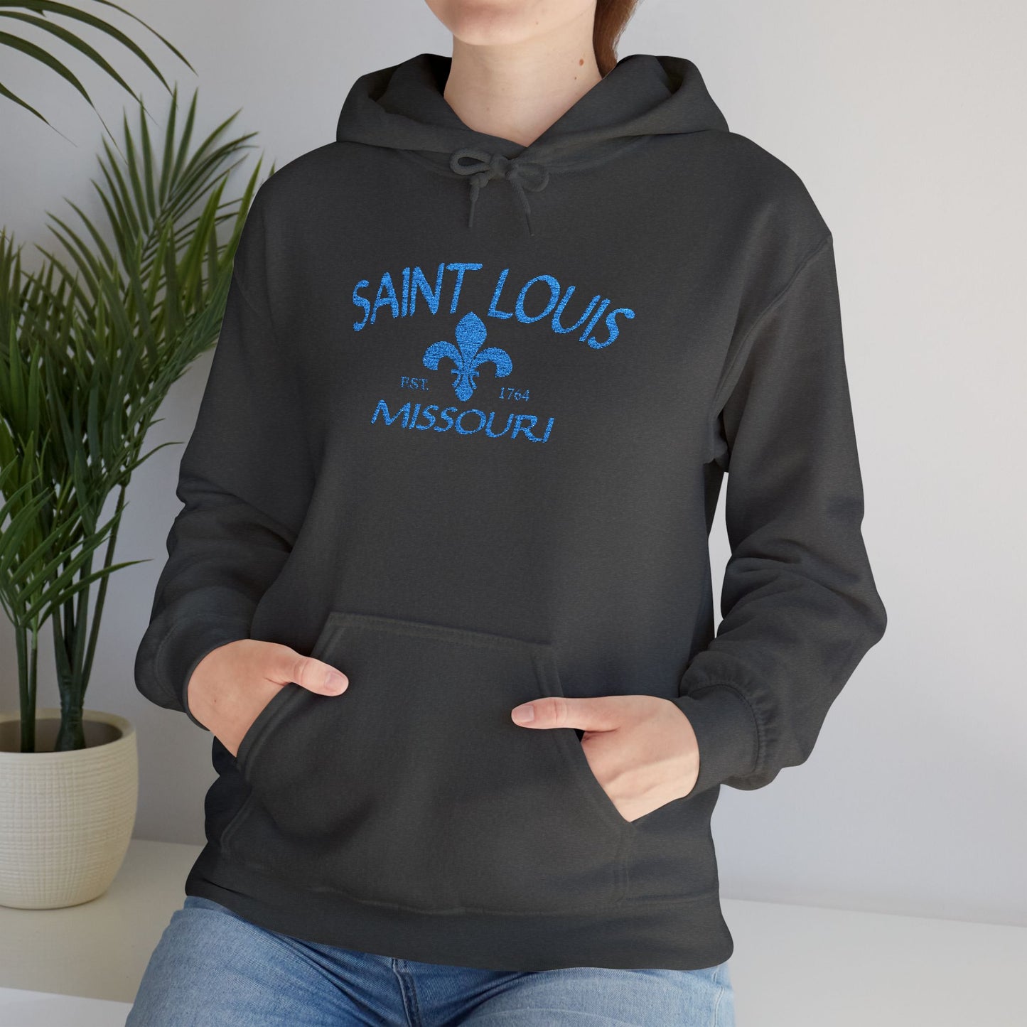 Saint Louis Embroidered Hoodie — Blue Lettering