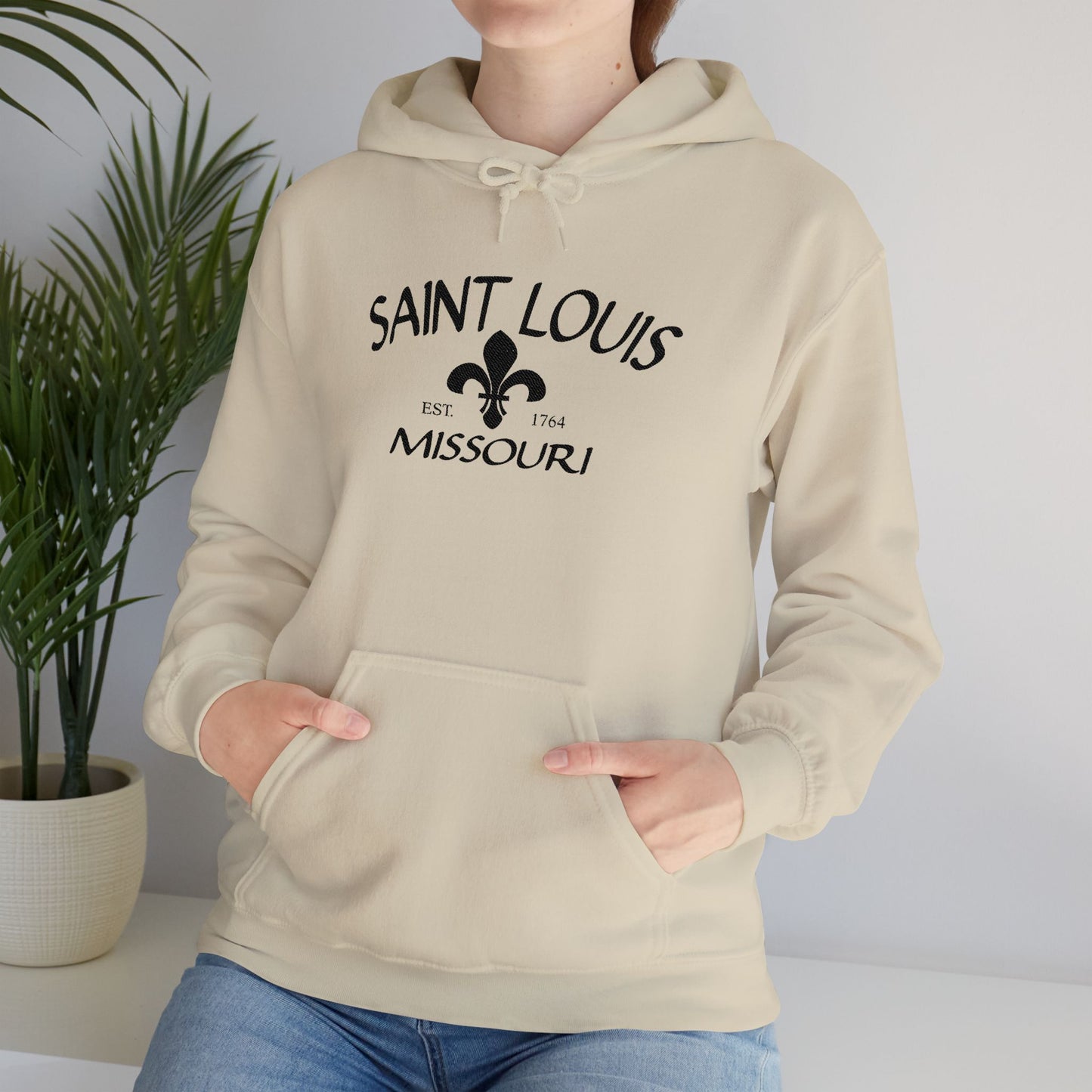 Saint Louis Missouri Embroidered Hoodie (Black Lettering)