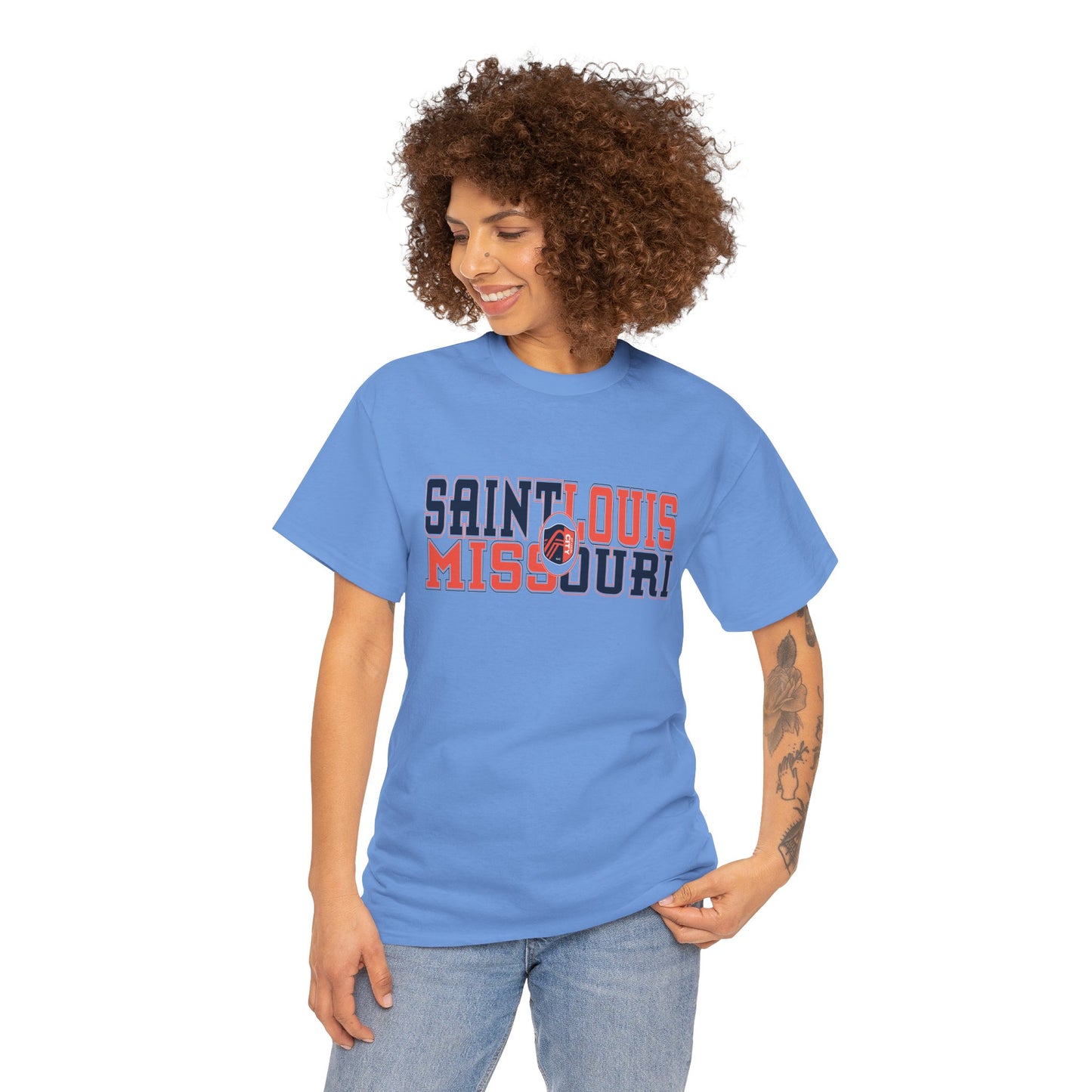 Saint Louis Missouri Tee in Blue and Red Font
