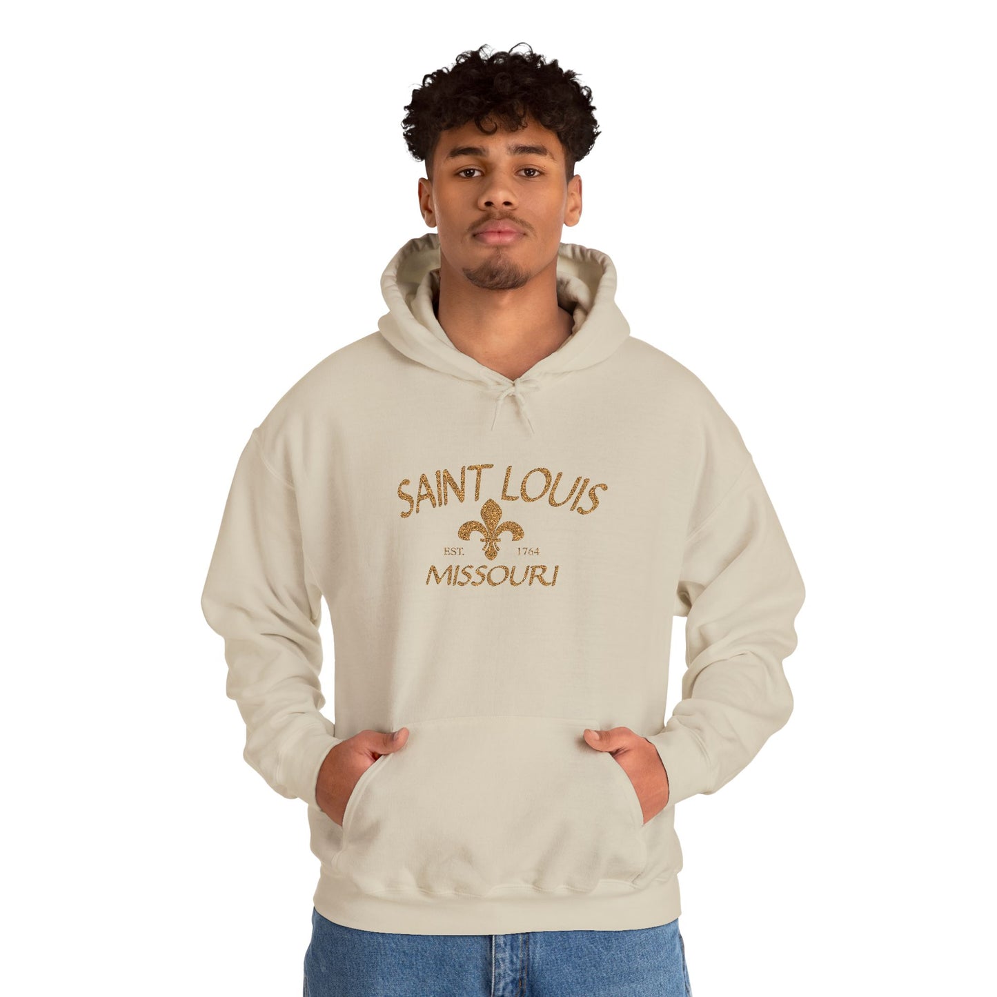 Saint Louis Missouri Embroidered Hoodie — Brown Lettering