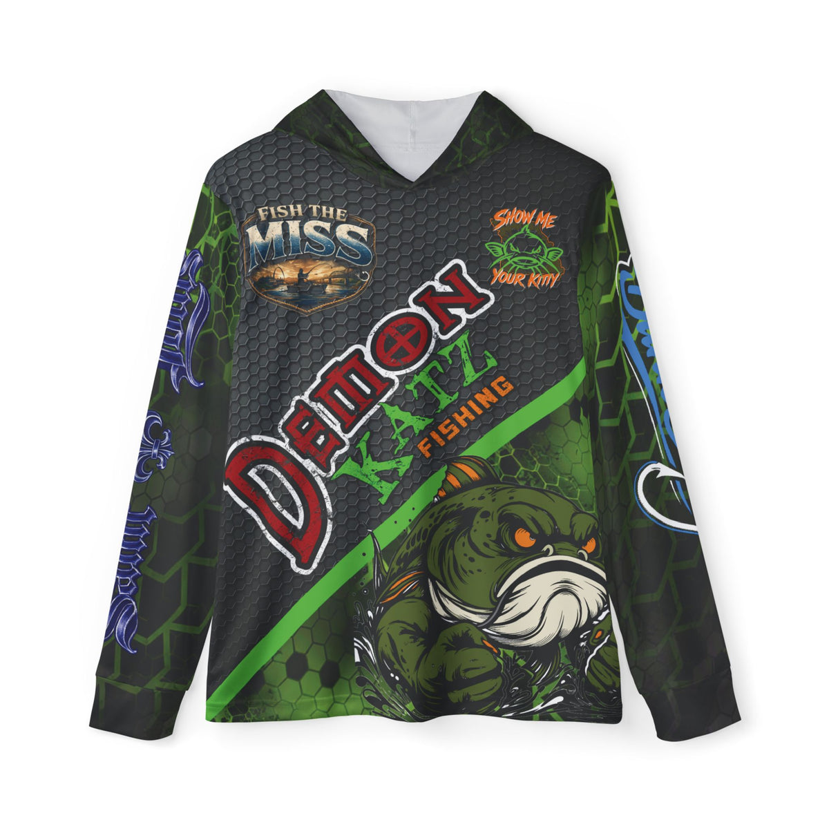 Demon Katz Fishing Hoodie — All-Over Print Men's Fishing Warmup Hoodie