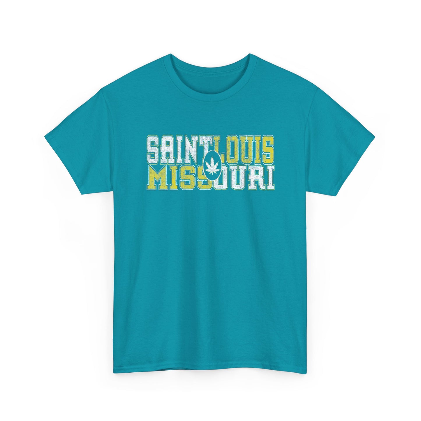Saint Louis Missouri Tee - Retro Collegiate Cannabis Leaf Design