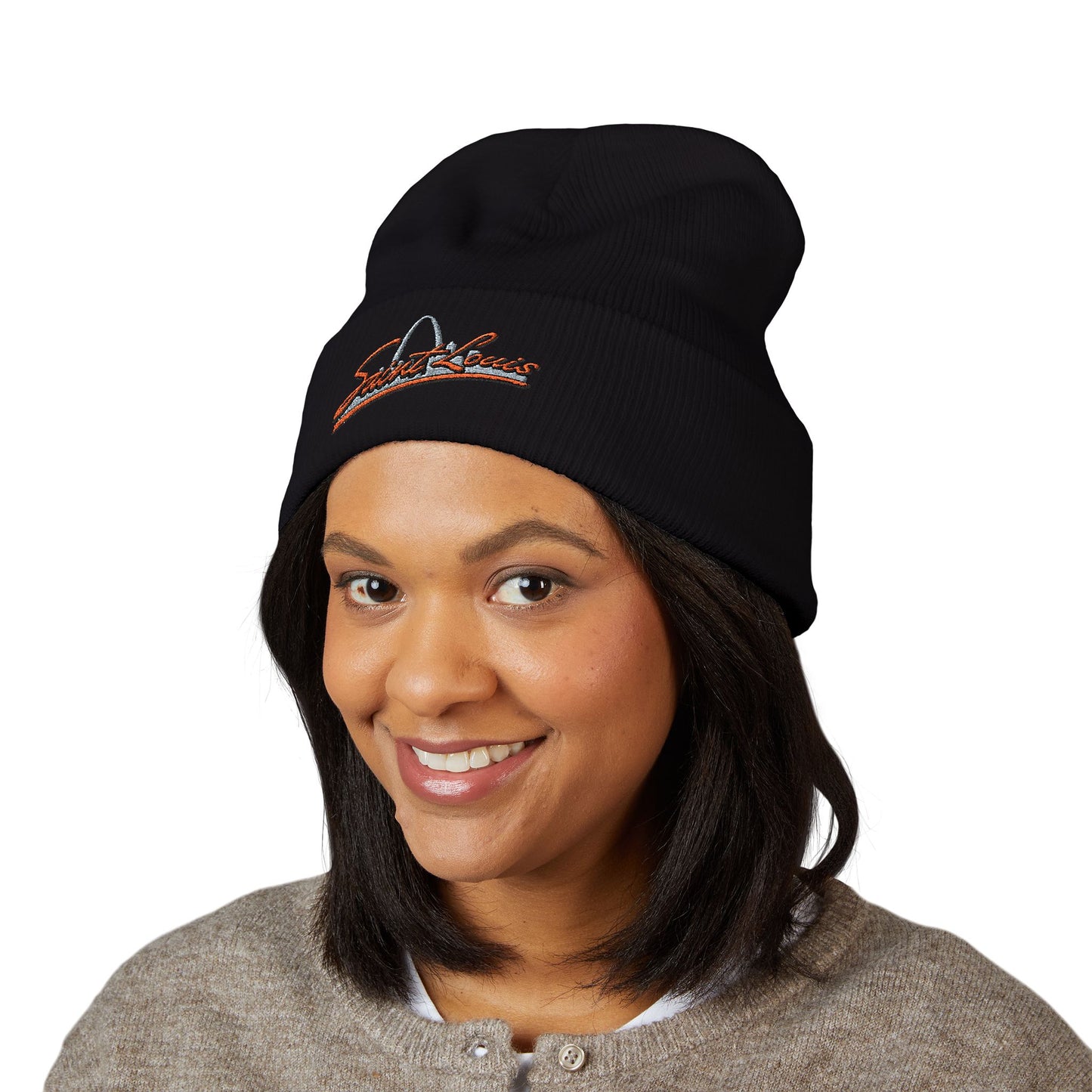Embroidered Beanie- Saint Louis Orange Lettering