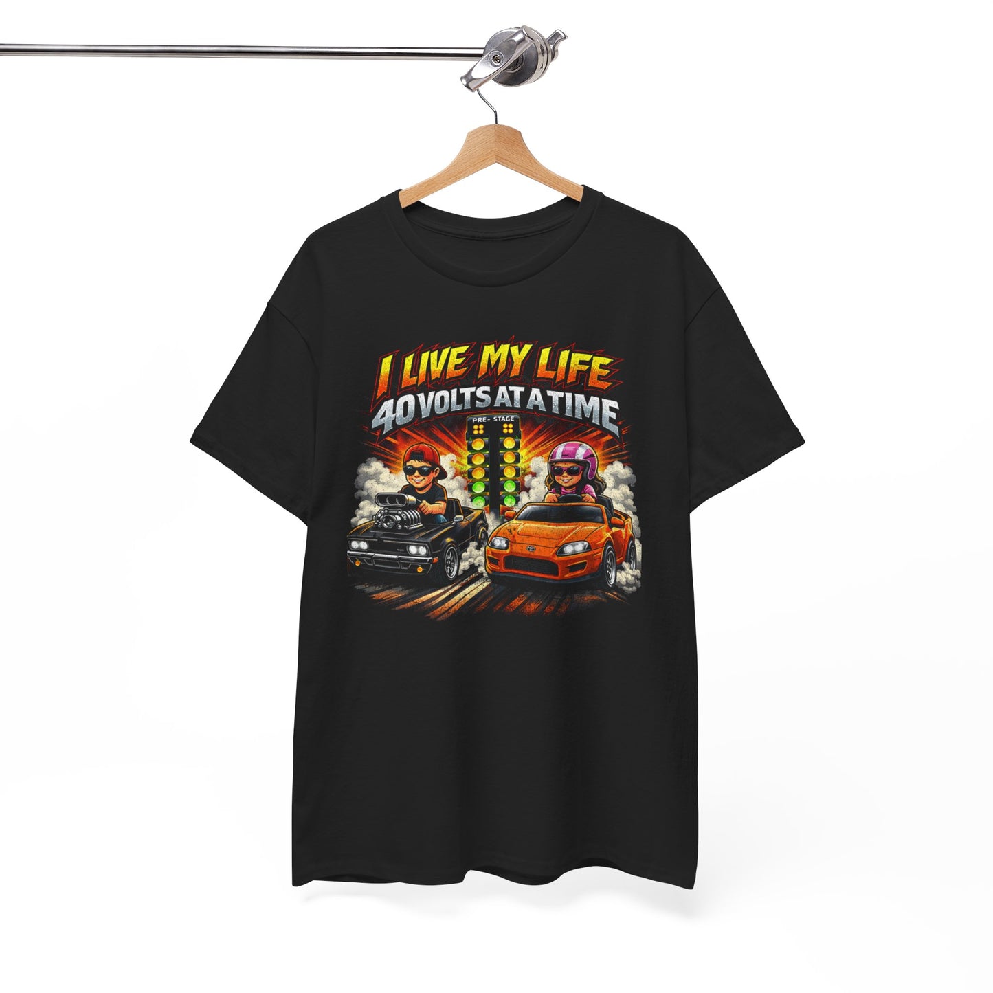 I Live My Life 40 Volts at a Time Racing T‑Shirt