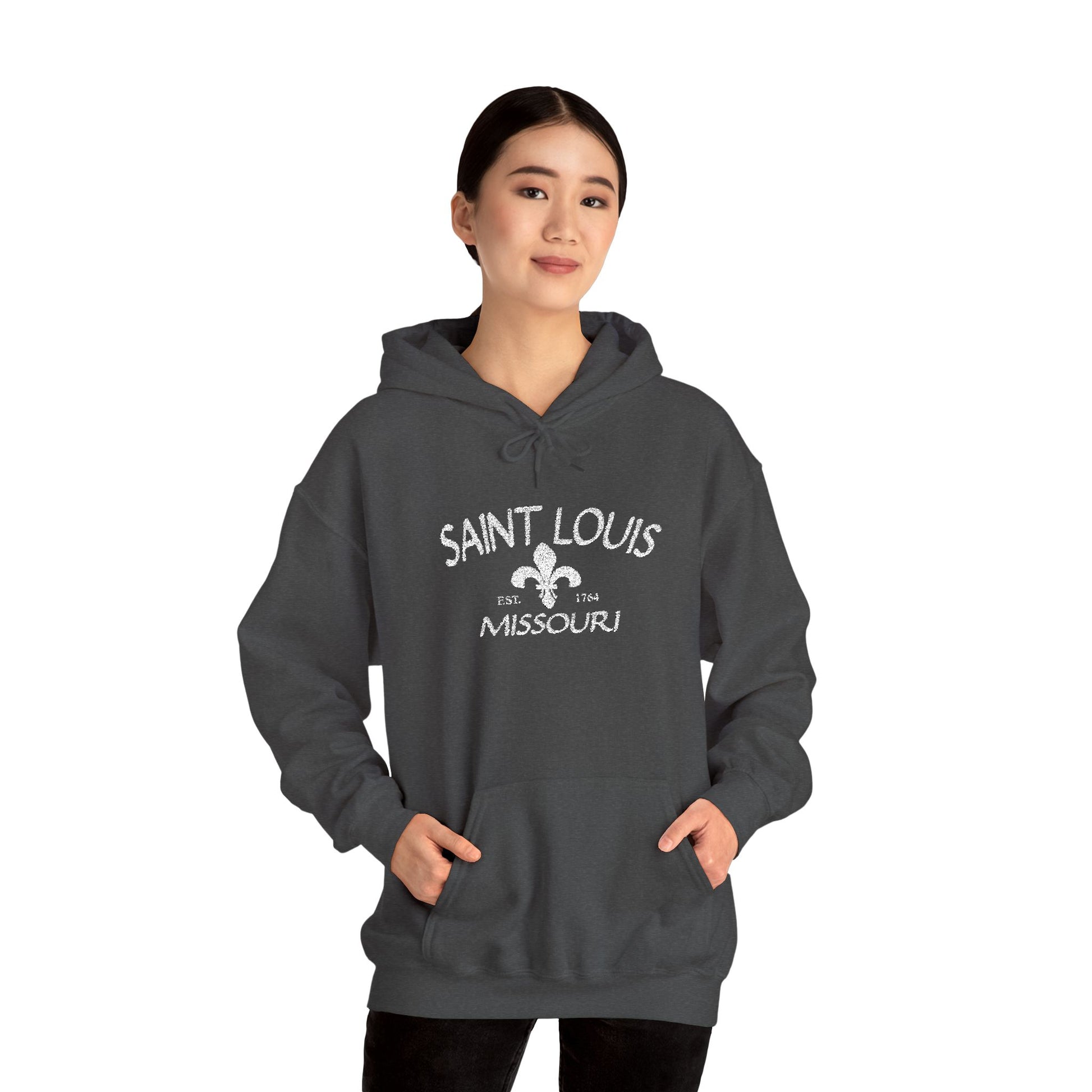 Saint Louis Missouri Embroidered Hoodie — White Lettering Printify