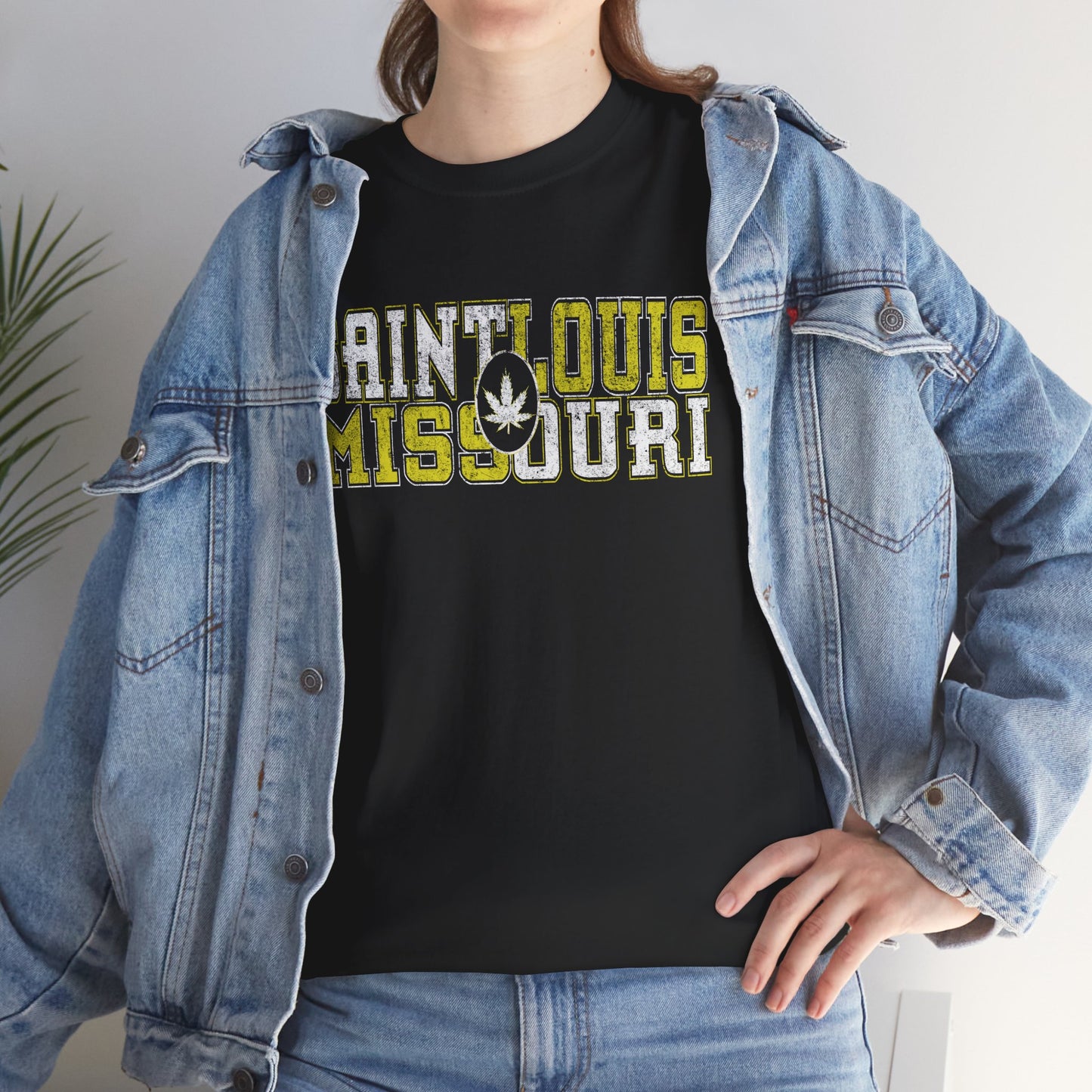 Saint Louis Missouri Tee - Retro Collegiate Cannabis Leaf Design