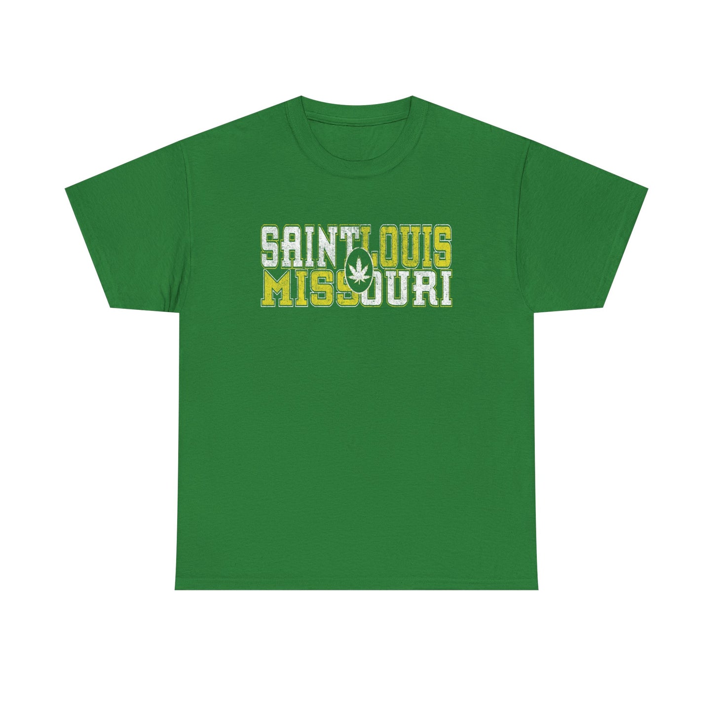 Saint Louis Missouri Tee - Retro Collegiate Cannabis Leaf Design