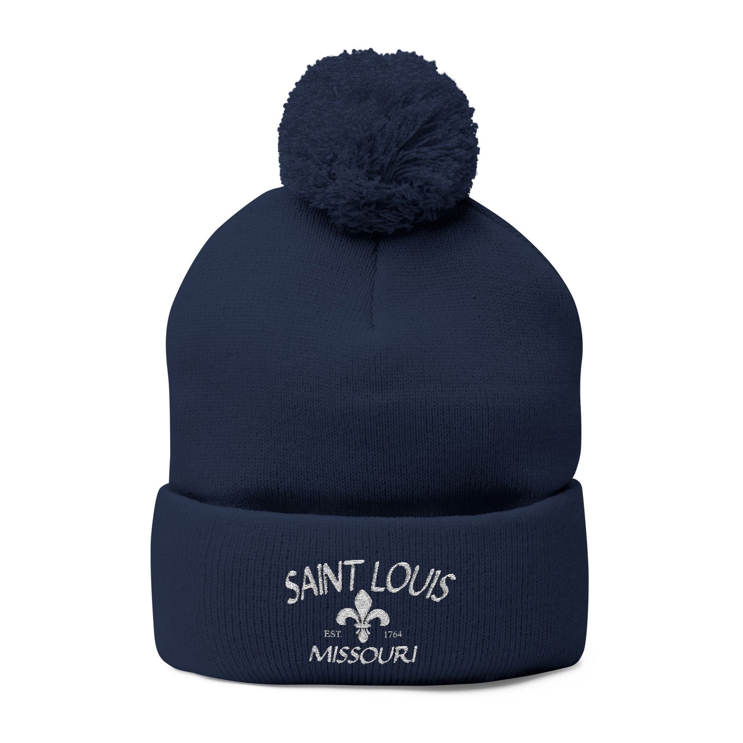 St. Louis Pom Pom Knit Cap — Embroidered Cuffed Beanie