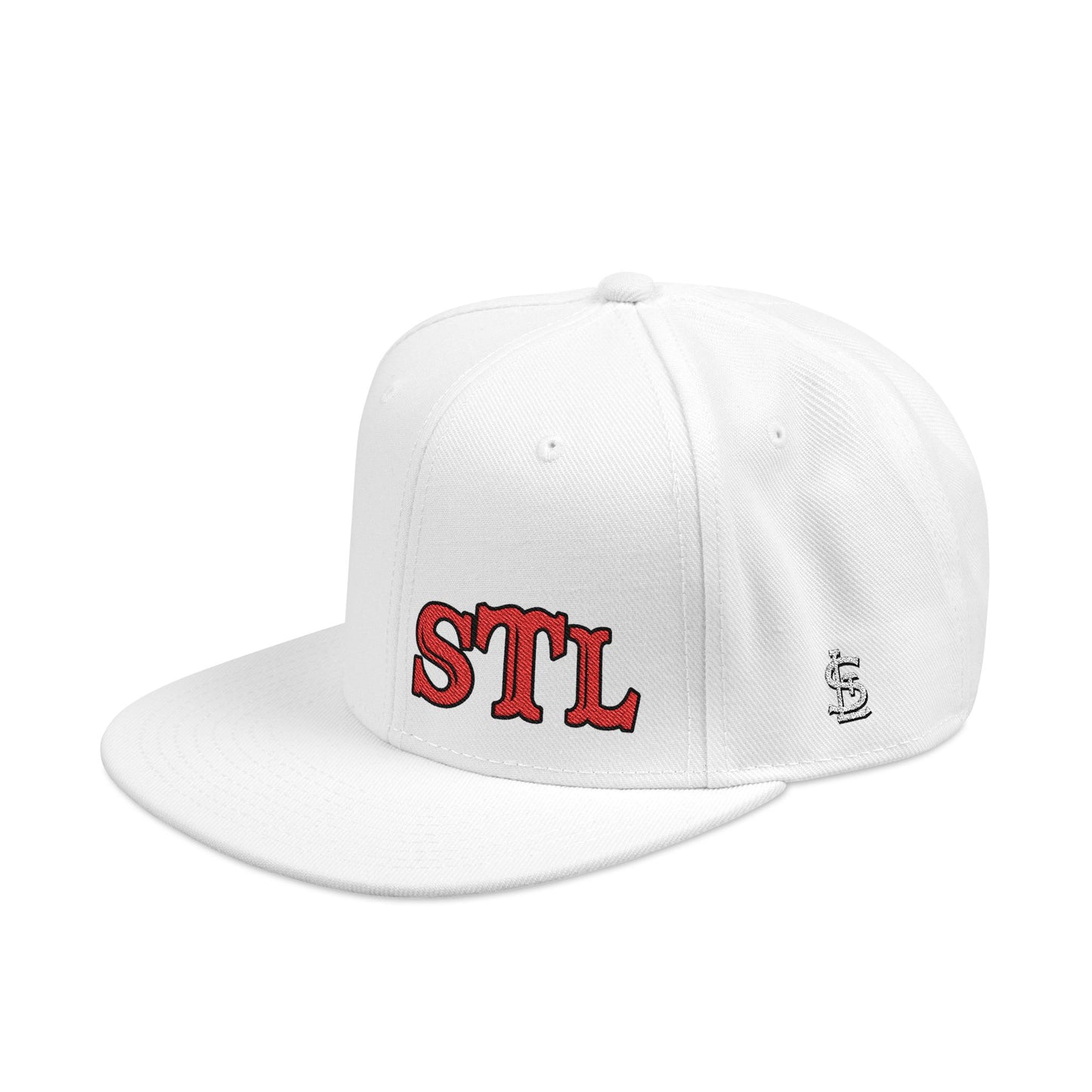 STL Embroidered Snapback Hat-Red & Black Lettering Printify