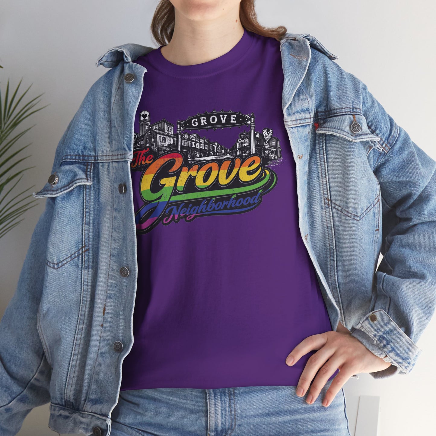 The Grove Neighborhood Tee — Retro Rainbow Logo T-Shirt