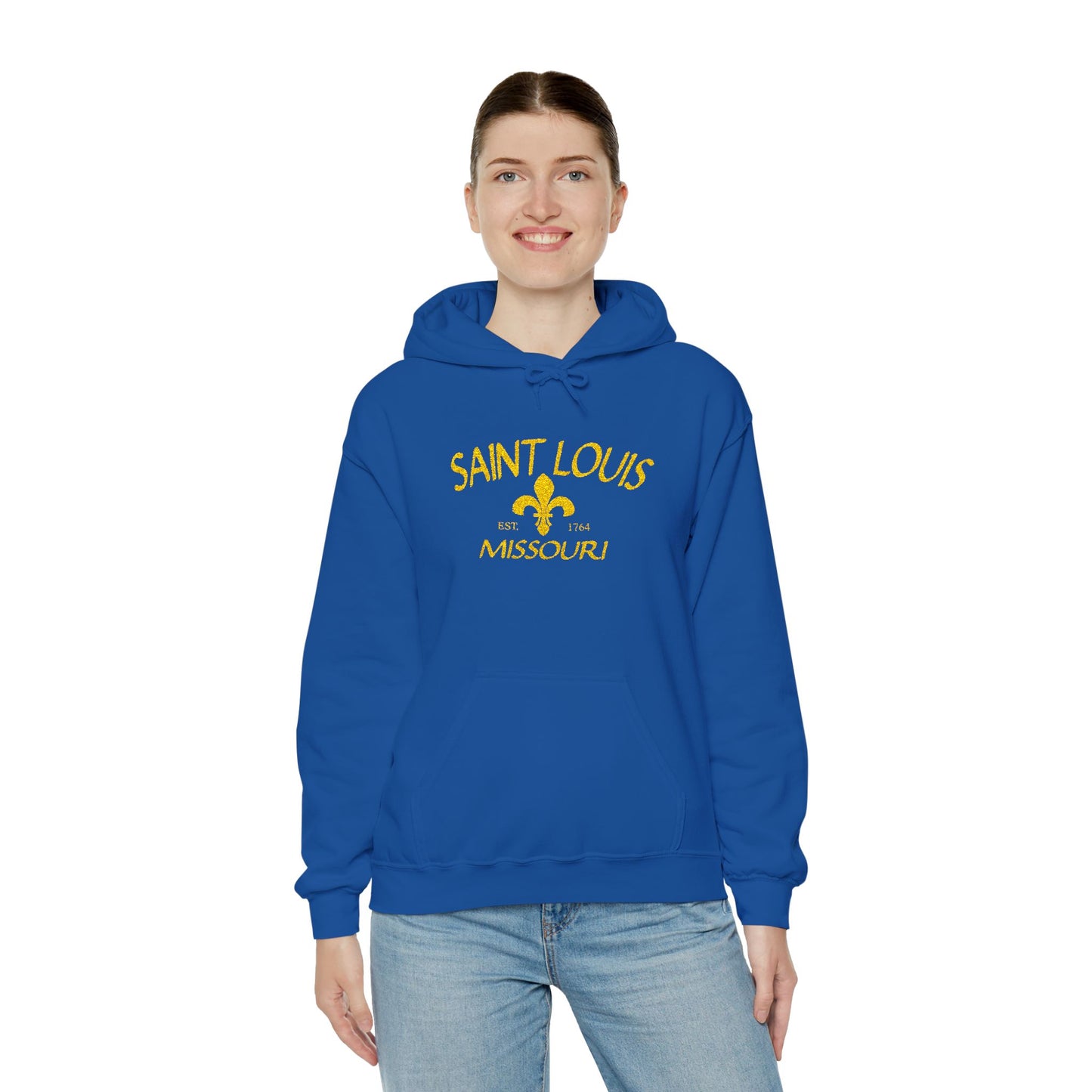 Embroidered Hoodie-Saint Louis Missouri (Yellow Lettering) Printify