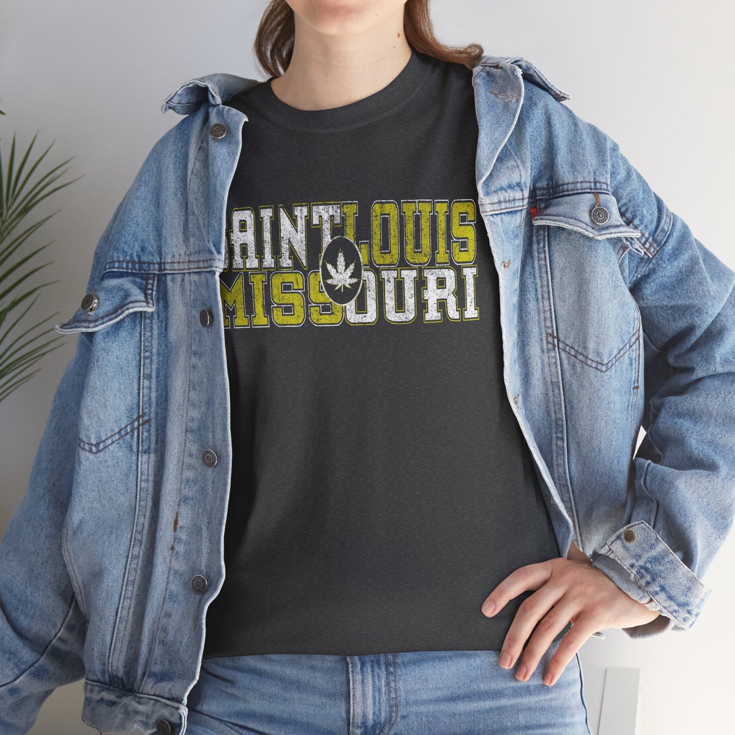 Saint Louis Missouri Tee - Retro Collegiate Cannabis Leaf Design