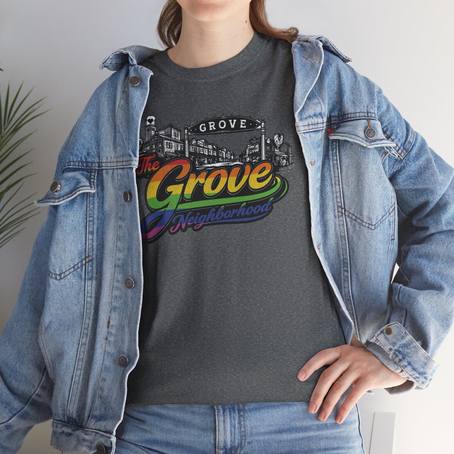 The Grove Neighborhood Tee — Retro Rainbow Logo T-Shirt