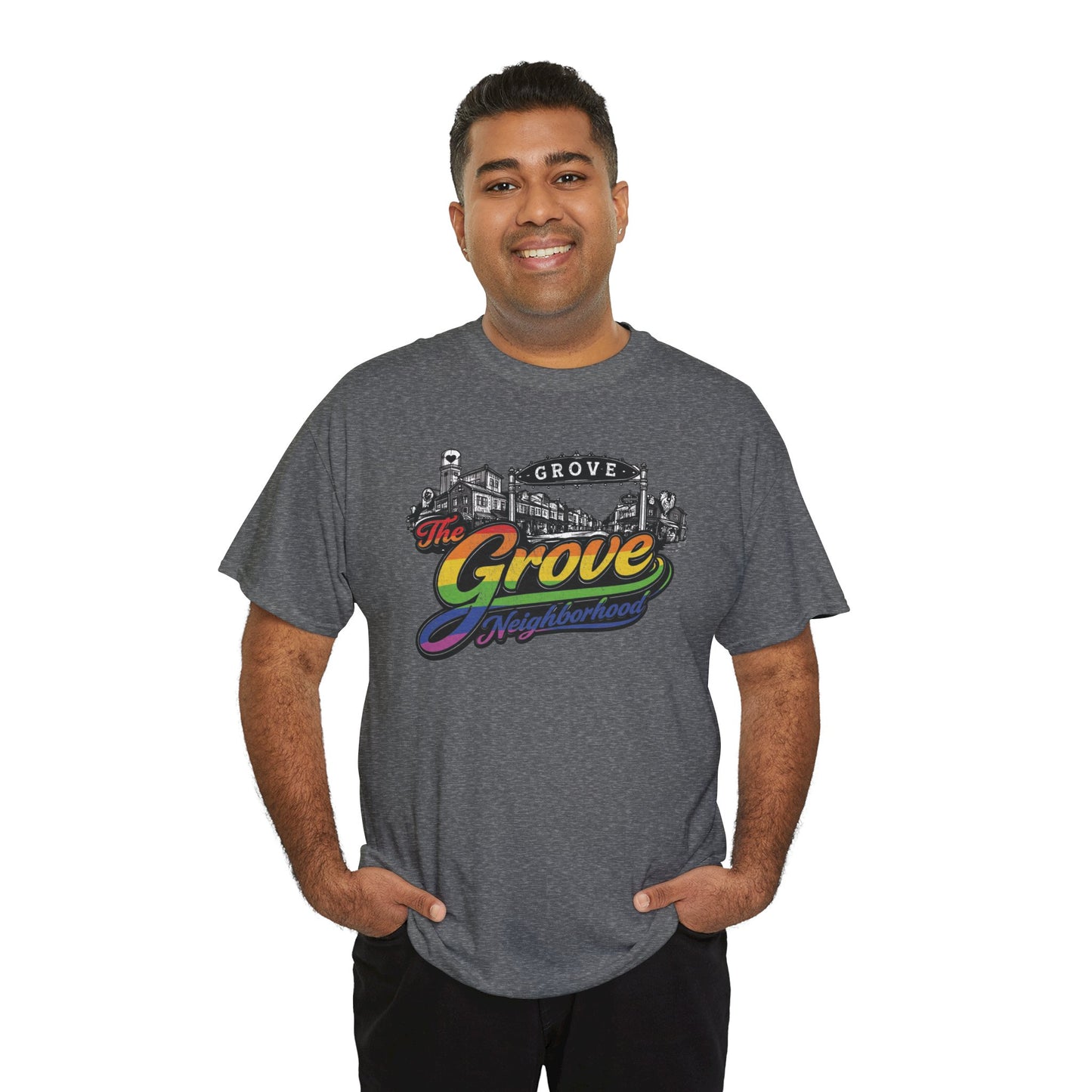 The Grove Neighborhood Tee — Retro Rainbow Logo T-Shirt