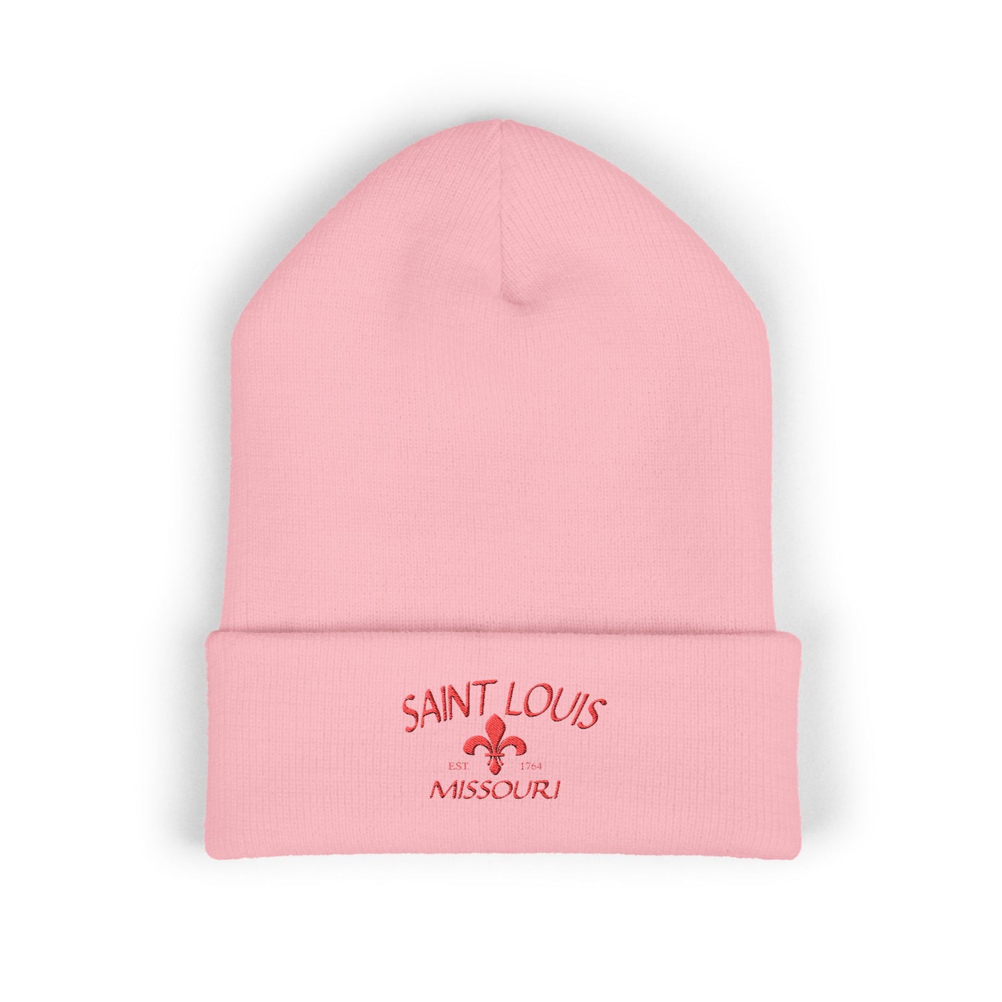Saint Louis Embroidered Beanie — Red Letters
