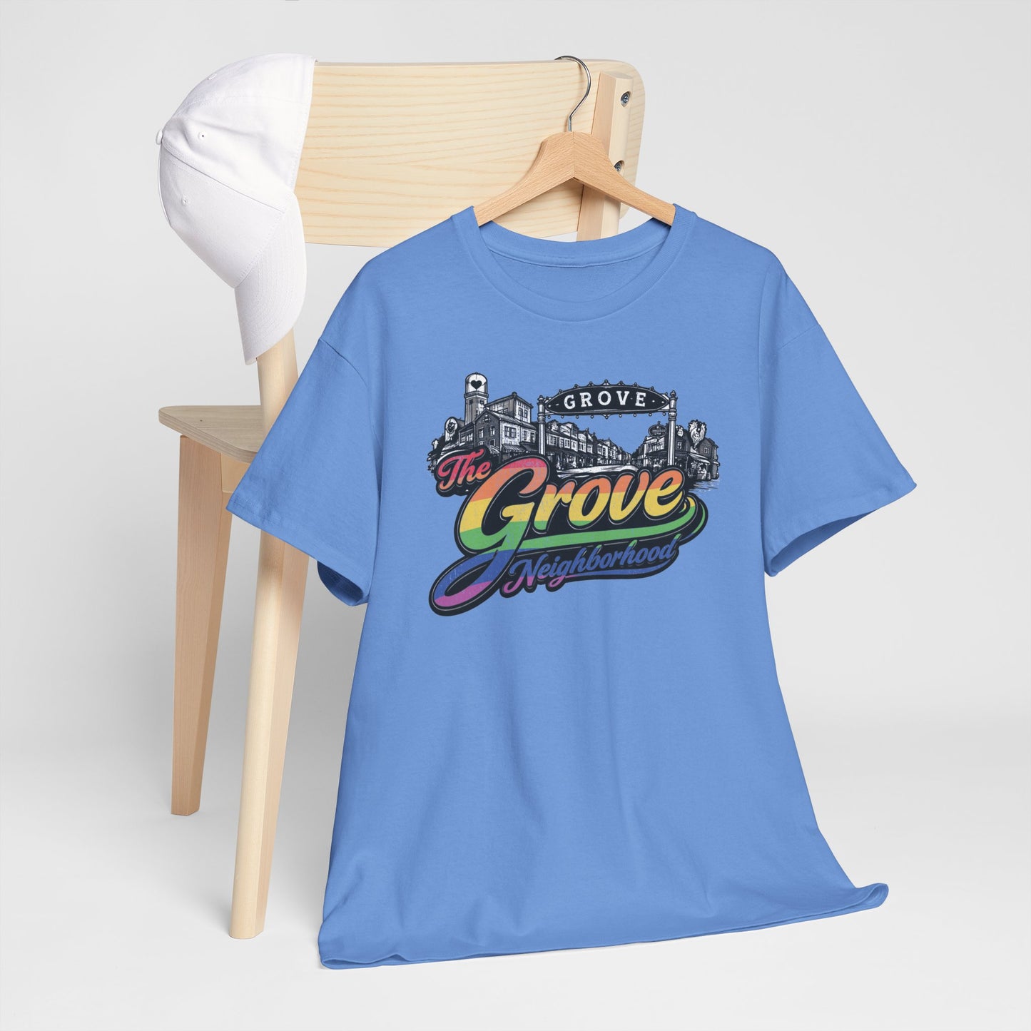 The Grove Neighborhood Tee — Retro Rainbow Logo T-Shirt