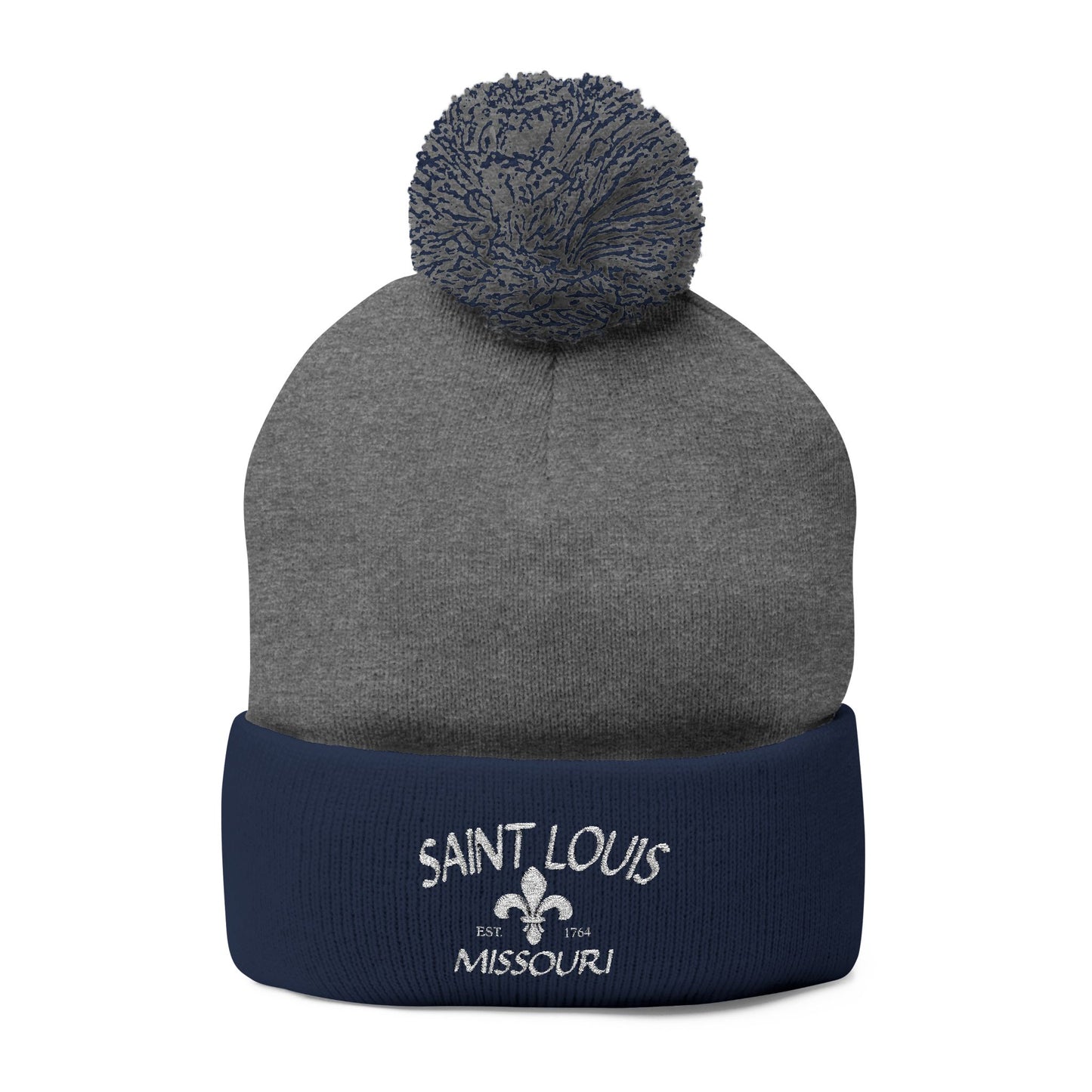 St. Louis Pom Pom Knit Cap — Embroidered Cuffed Beanie