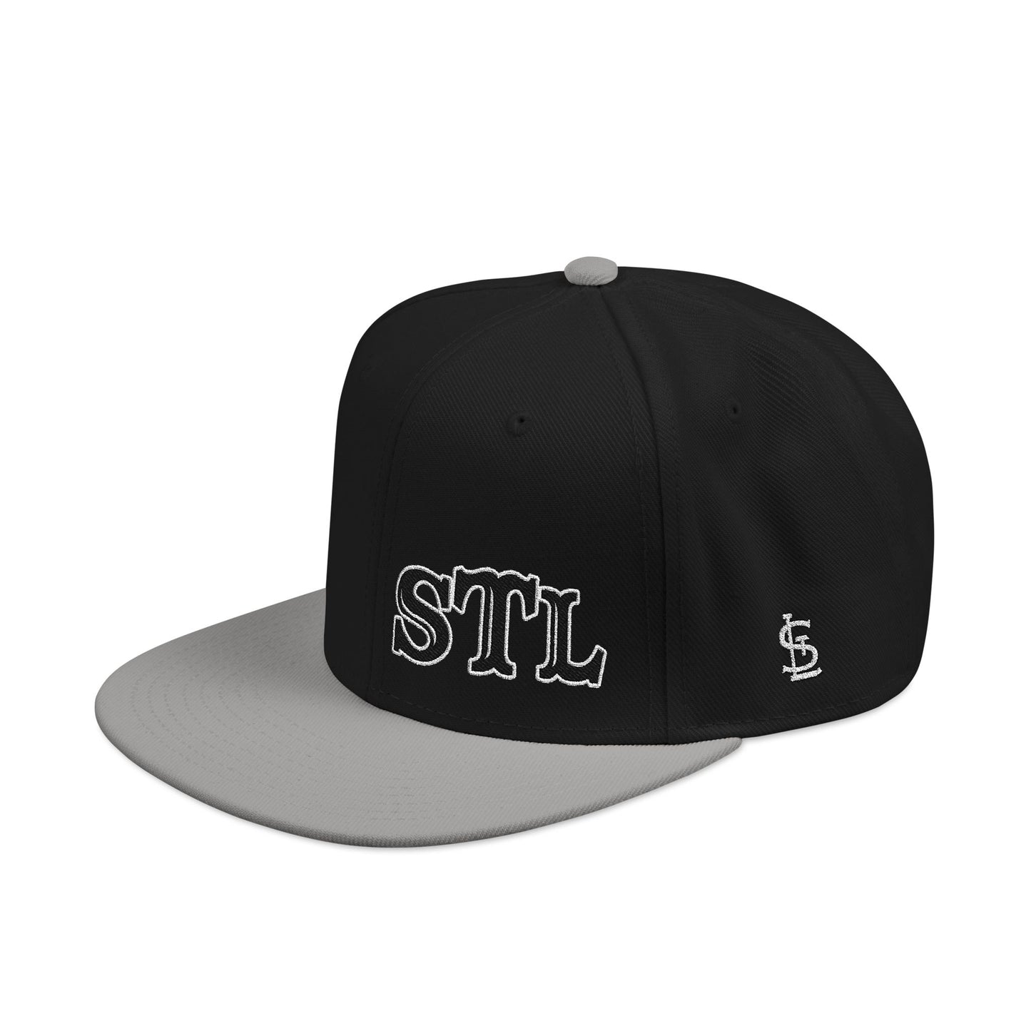STL Embroidered Snapback Hat- Black & White Lettering Printify