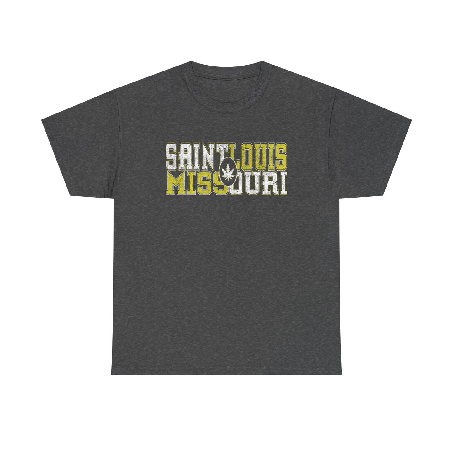Saint Louis Missouri Tee - Retro Collegiate Cannabis Leaf Design