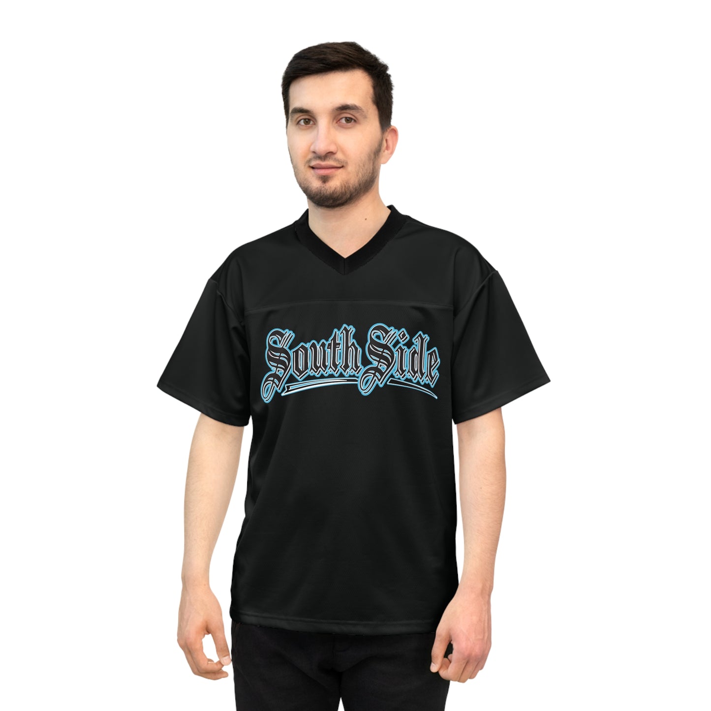 South Side Unisex Football Jersey (AOP) Black & Blue