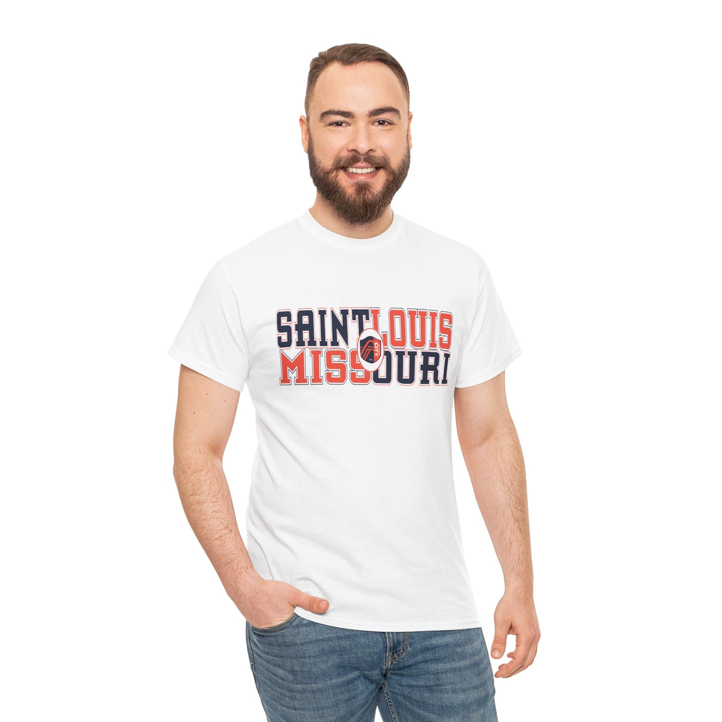 Saint Louis Missouri Tee in Blue and Red Font