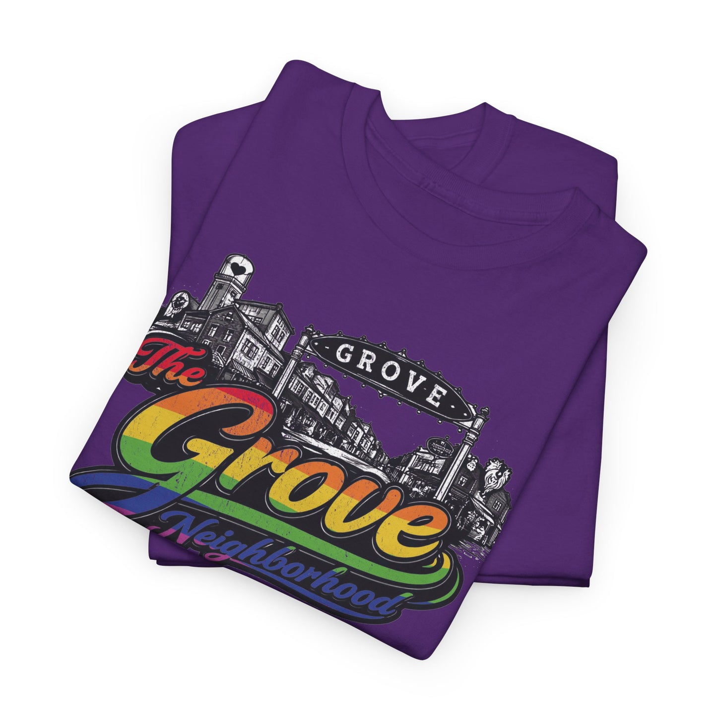 The Grove Neighborhood Tee — Retro Rainbow Logo T-Shirt