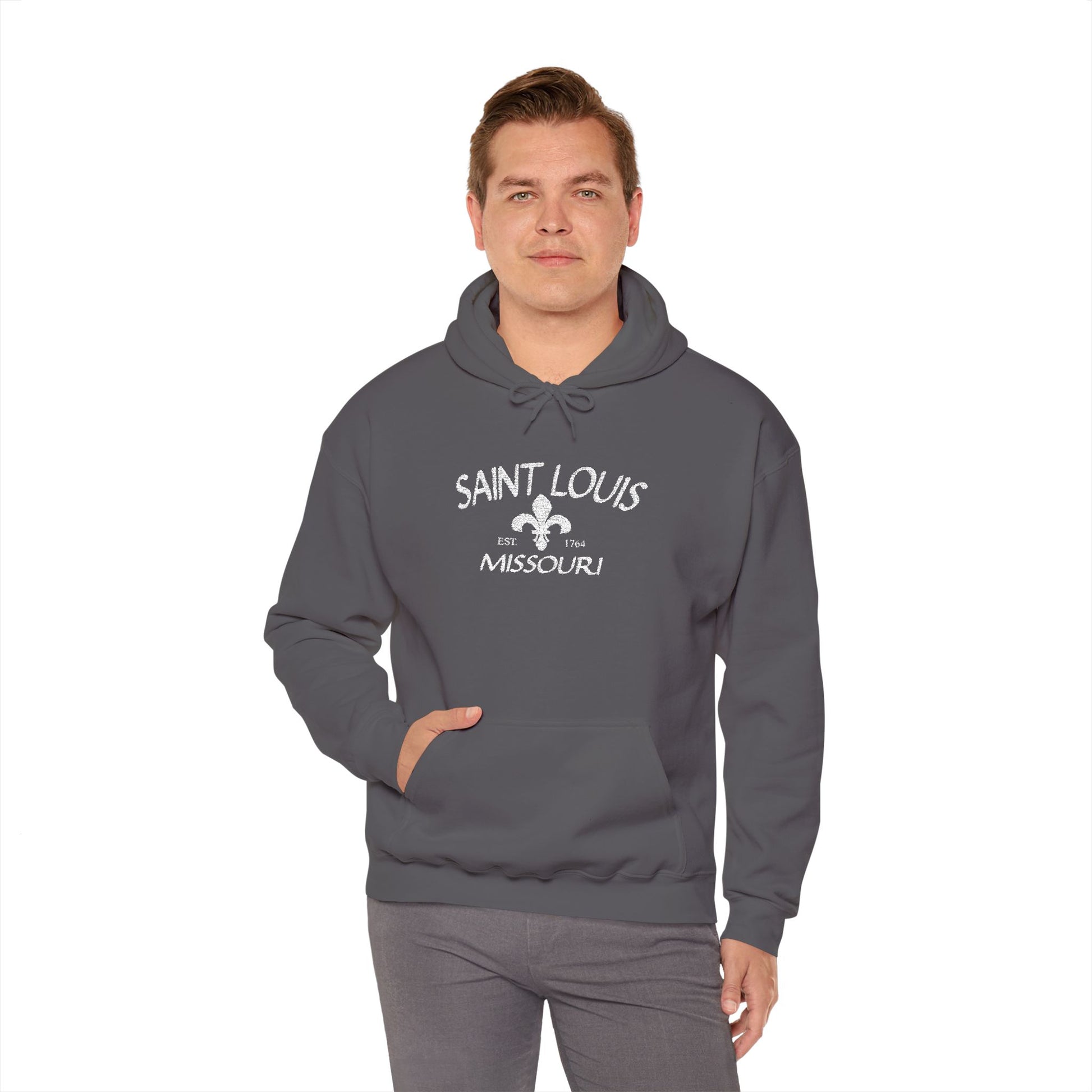 Saint Louis Missouri Embroidered Hoodie — White Lettering Printify