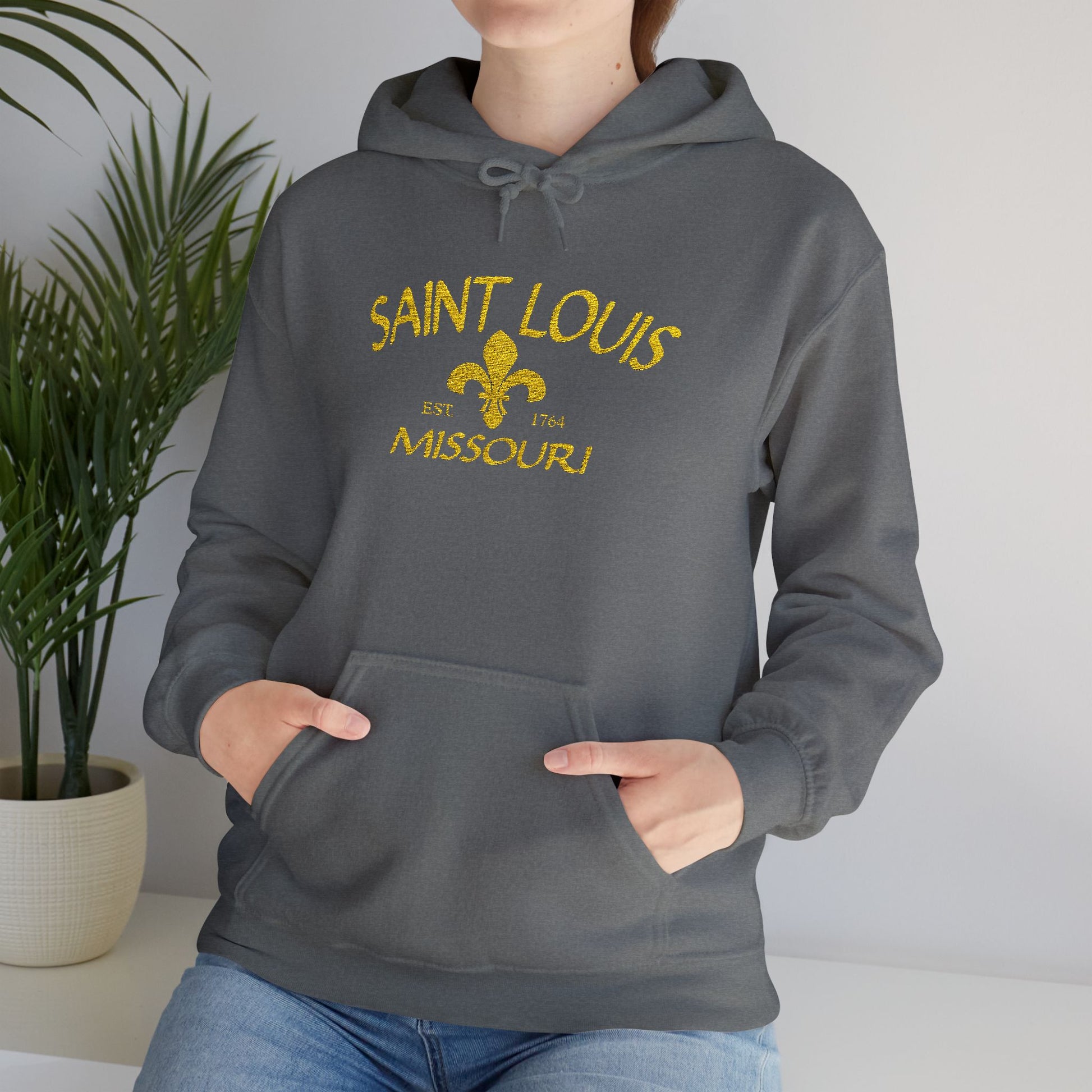 Embroidered Hoodie-Saint Louis Missouri (Yellow Lettering) Printify