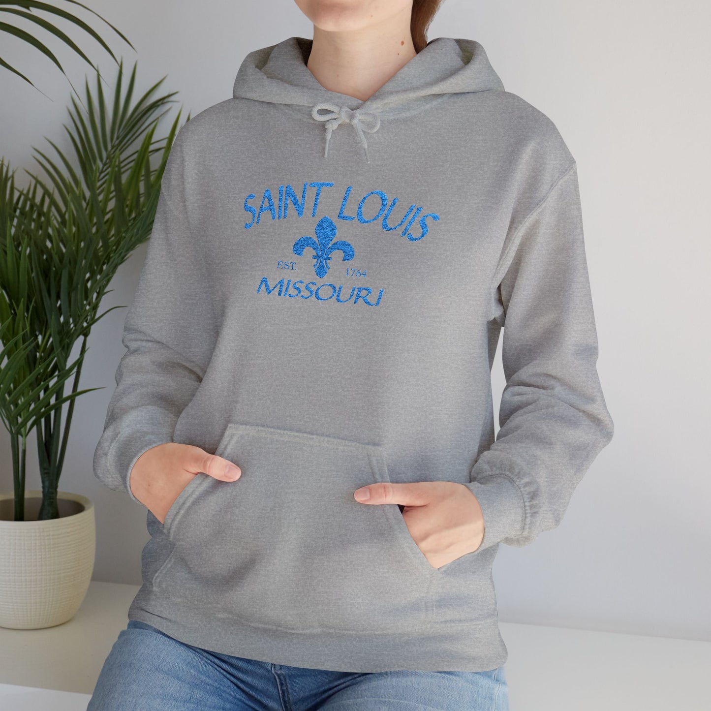 Saint Louis Embroidered Hoodie — Blue Lettering