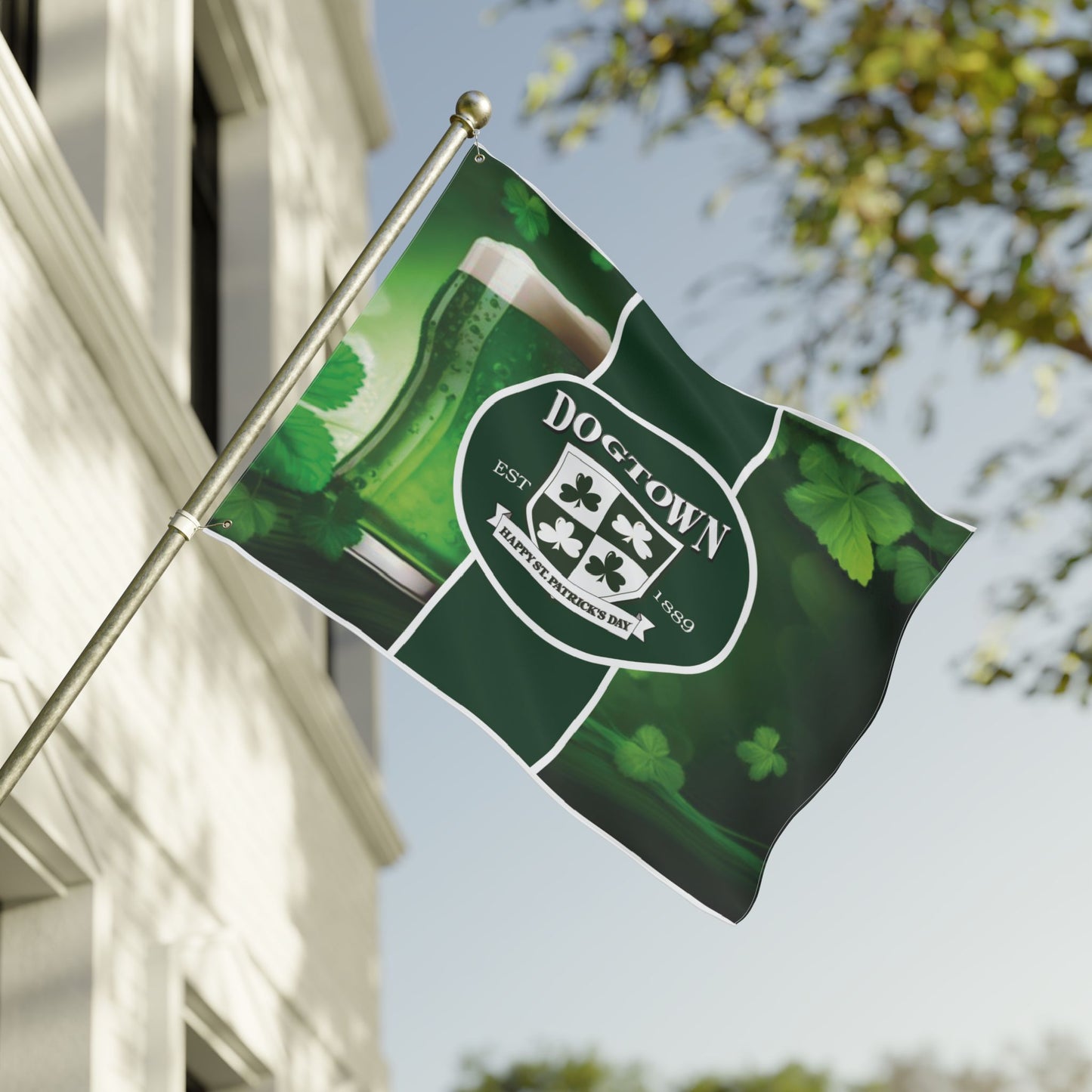 Double Sided Flag- Dogtown Neighborhood St Patrick's Day Printify