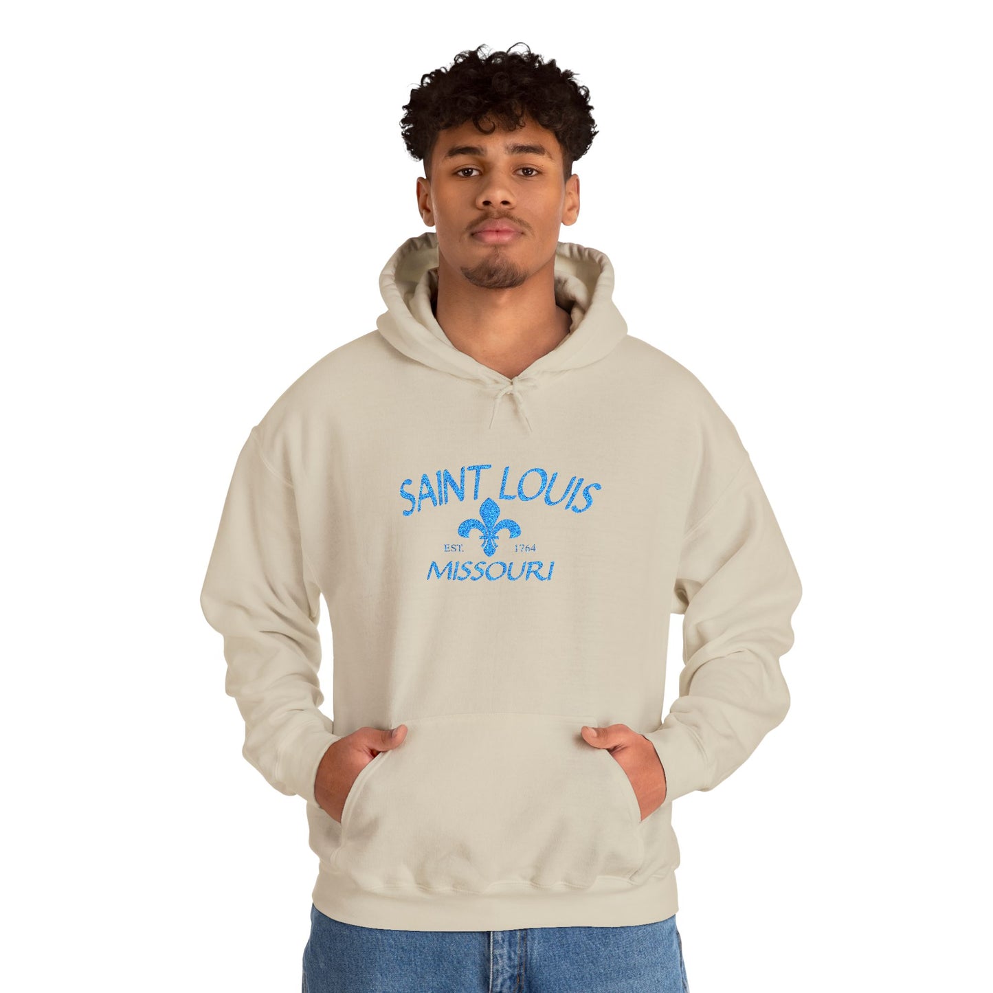 Saint Louis Embroidered Hoodie — Blue Lettering