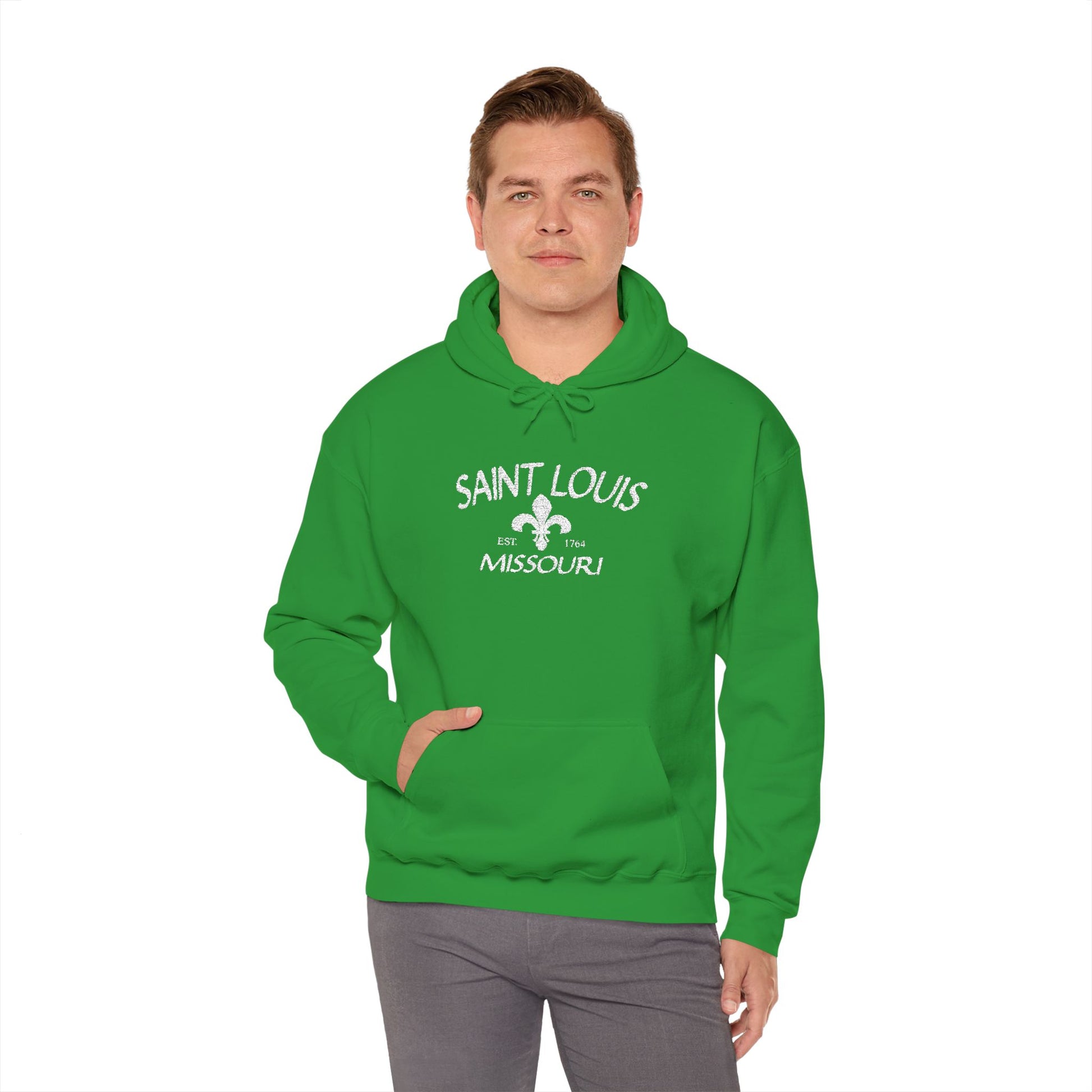 Saint Louis Missouri Embroidered Hoodie — White Lettering Printify