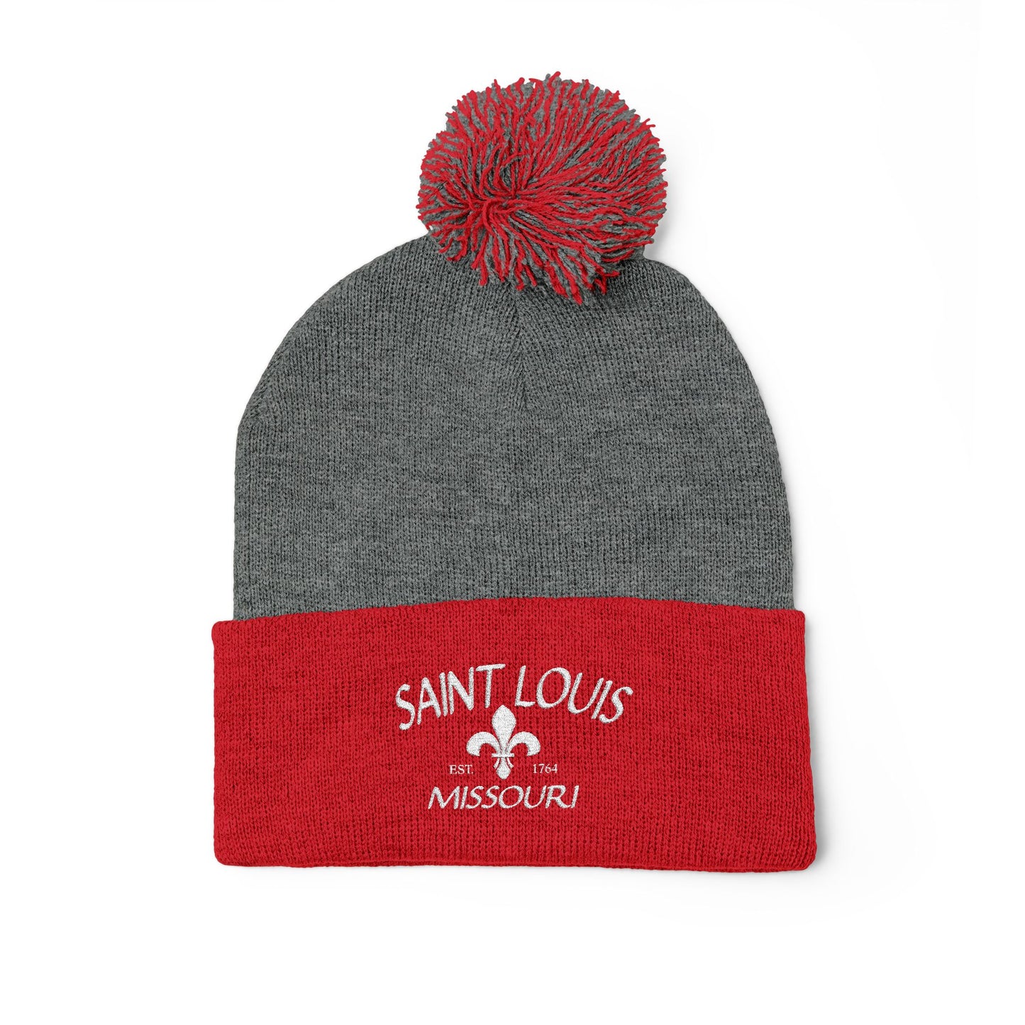 St. Louis Pom Pom Knit Cap — Embroidered Cuffed Beanie
