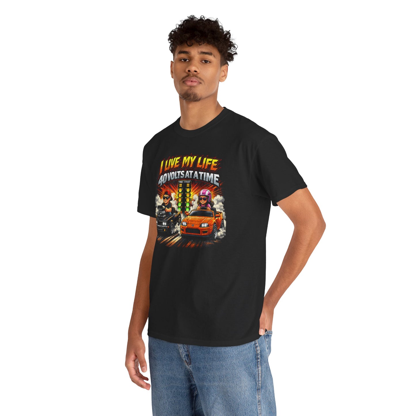 I Live My Life 40 Volts at a Time Racing T‑Shirt