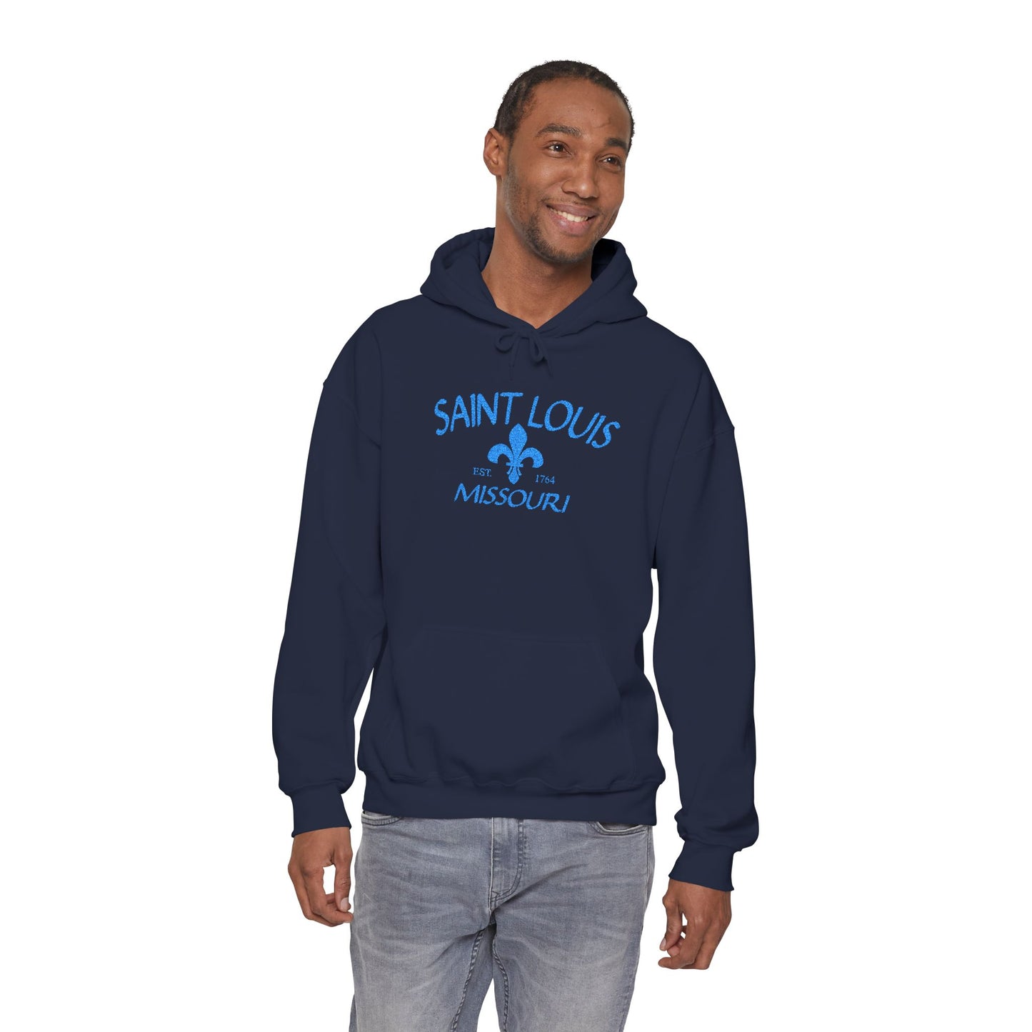 Saint Louis Embroidered Hoodie — Blue Lettering