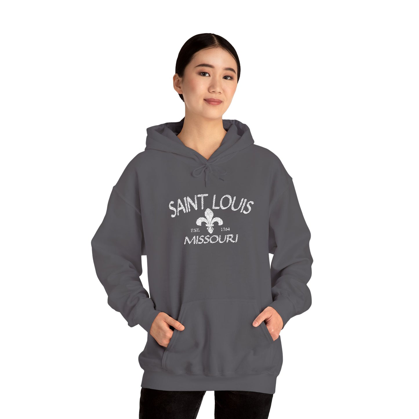 Saint Louis Missouri Embroidered Hoodie — White Lettering Printify