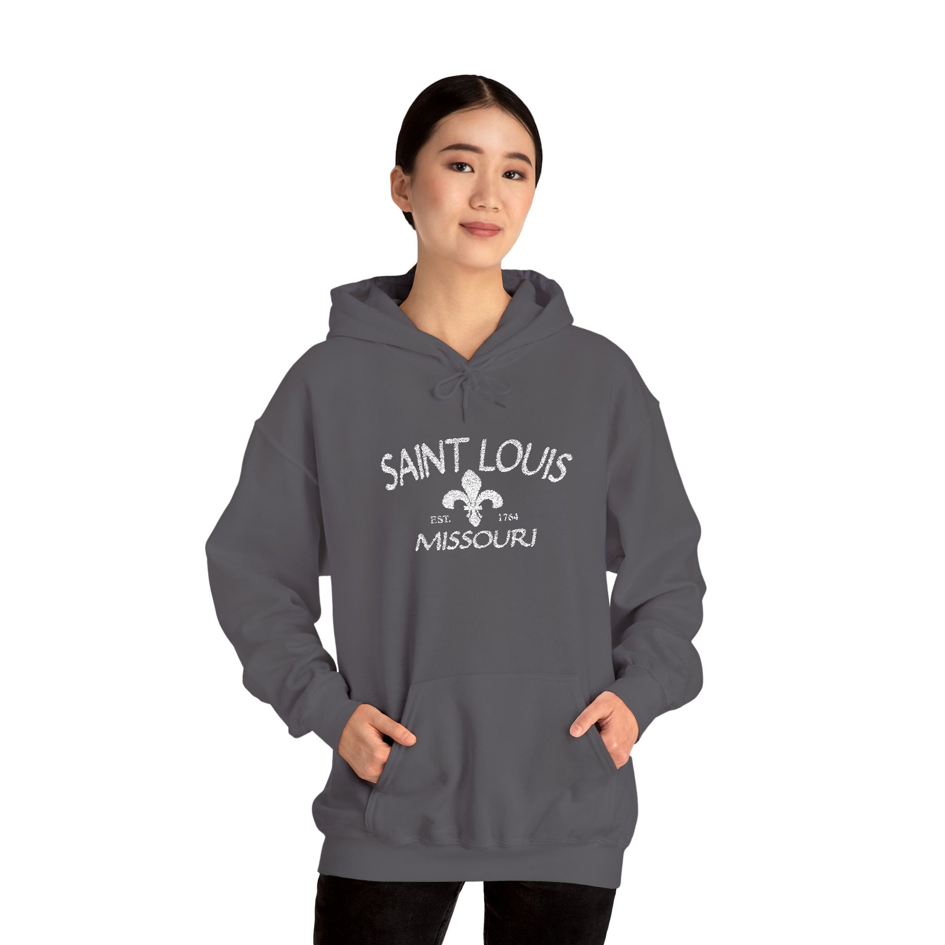 Saint Louis Missouri Embroidered Hoodie — White Lettering Printify