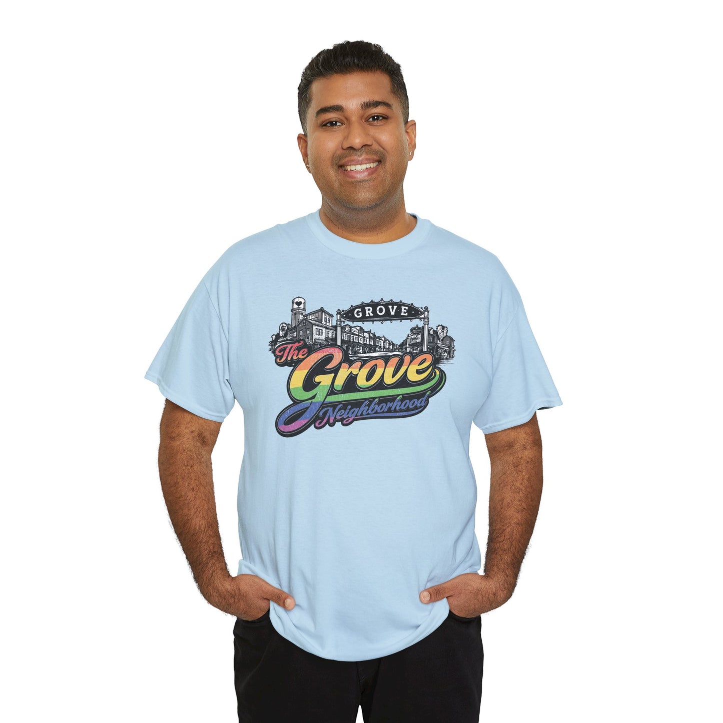 The Grove Neighborhood Tee — Retro Rainbow Logo T-Shirt