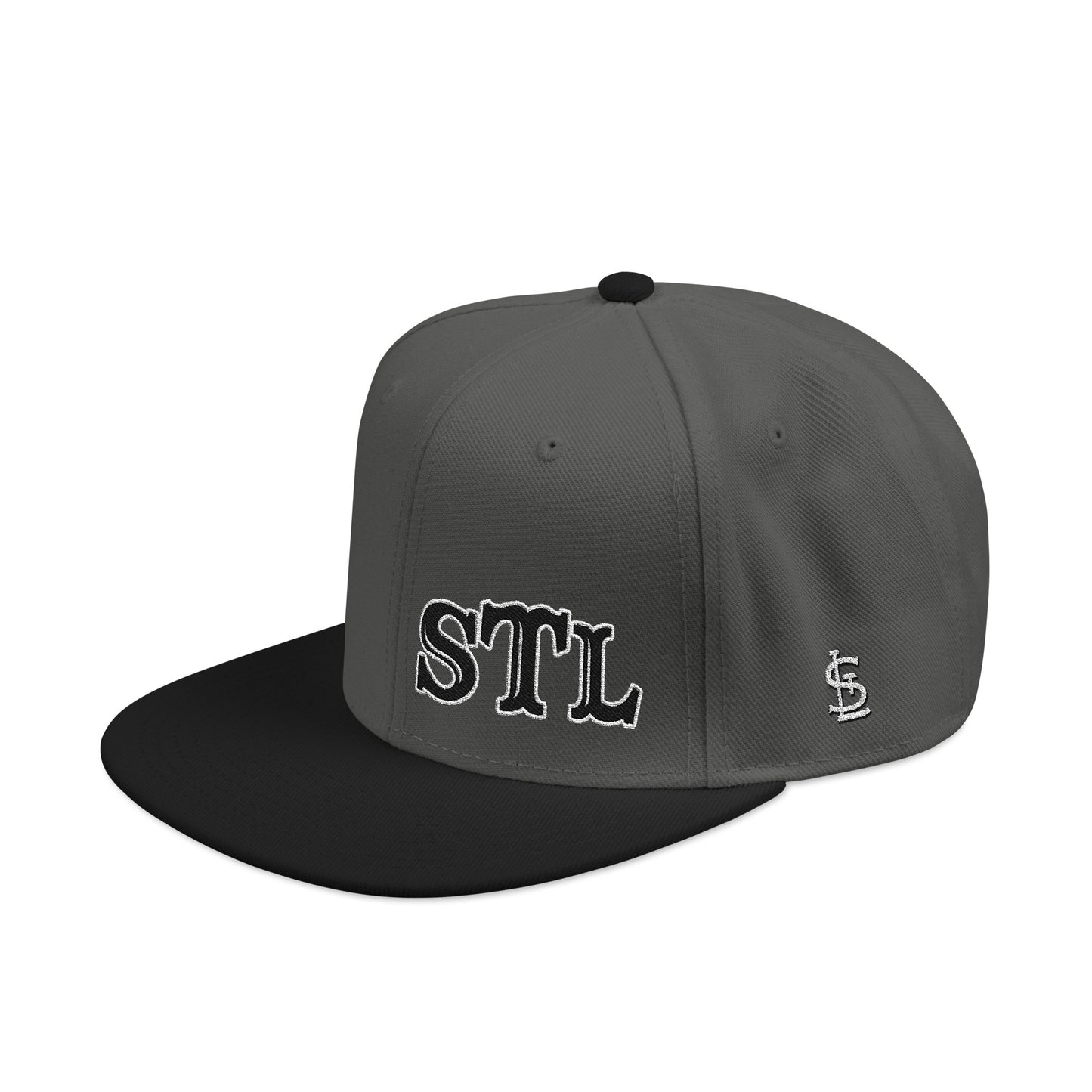 STL Embroidered Snapback Hat- Black & White Lettering Printify