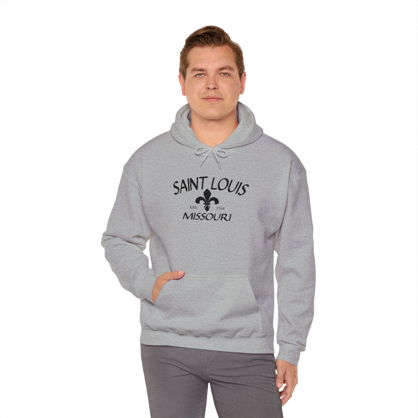 Saint Louis Missouri Embroidered Hoodie (Black Lettering)
