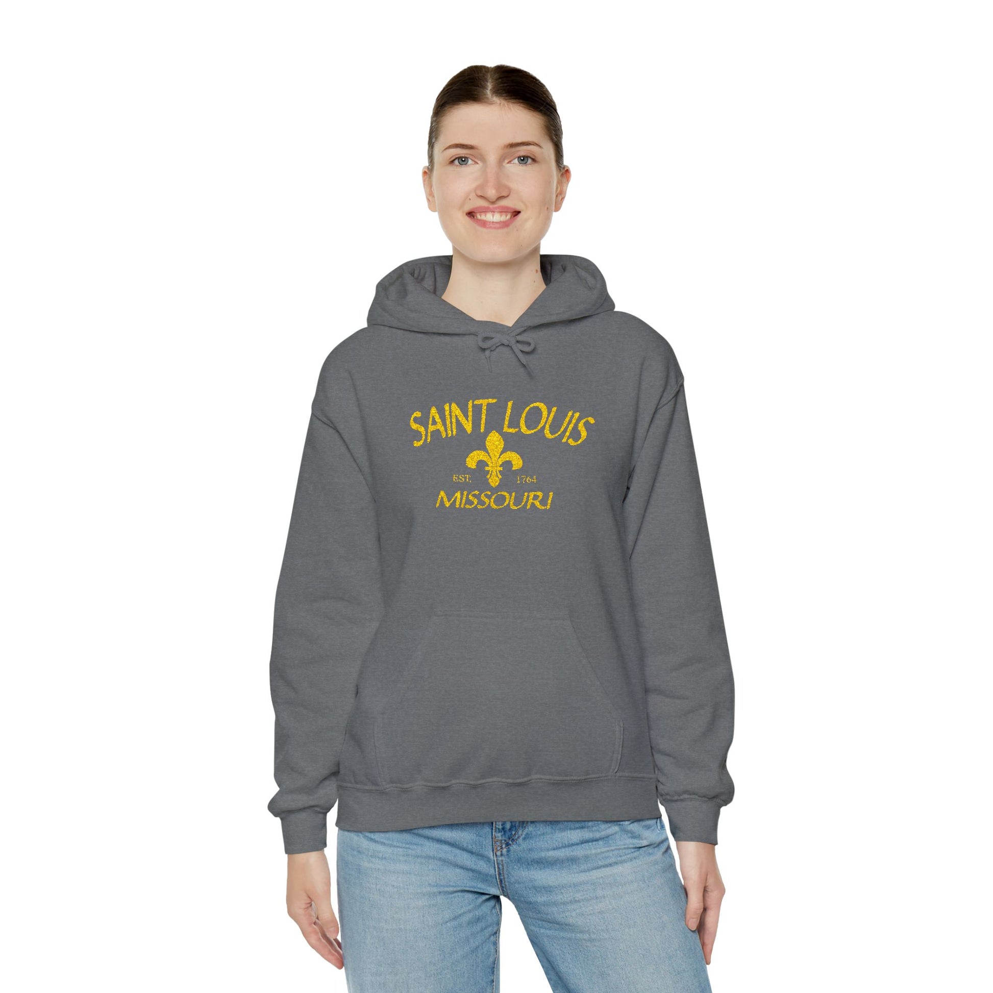 Embroidered Hoodie-Saint Louis Missouri (Yellow Lettering) Printify