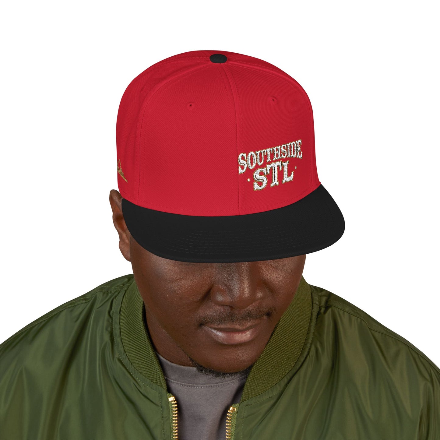 Embroidered Snapback Hat - Southside STL - White & Gold Lettering