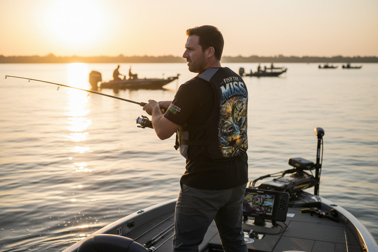 Fishing T‑Shirt - "Fish the Miss" Bass Fishing Graphic Tee (Front & Back Print)